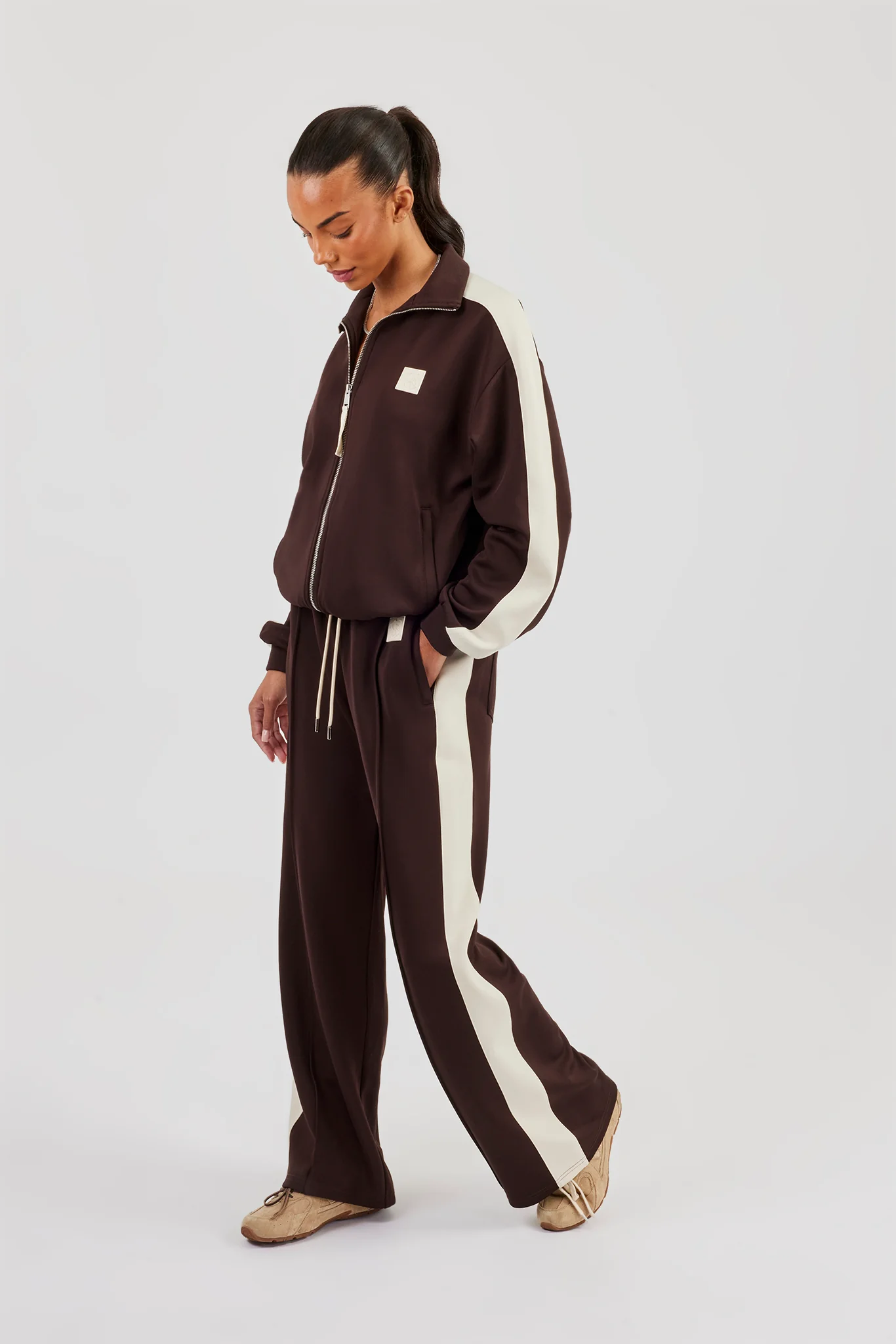 Single Taping Regular Track Jacket & Drawcord Track Pant - Chocolate - Image 2