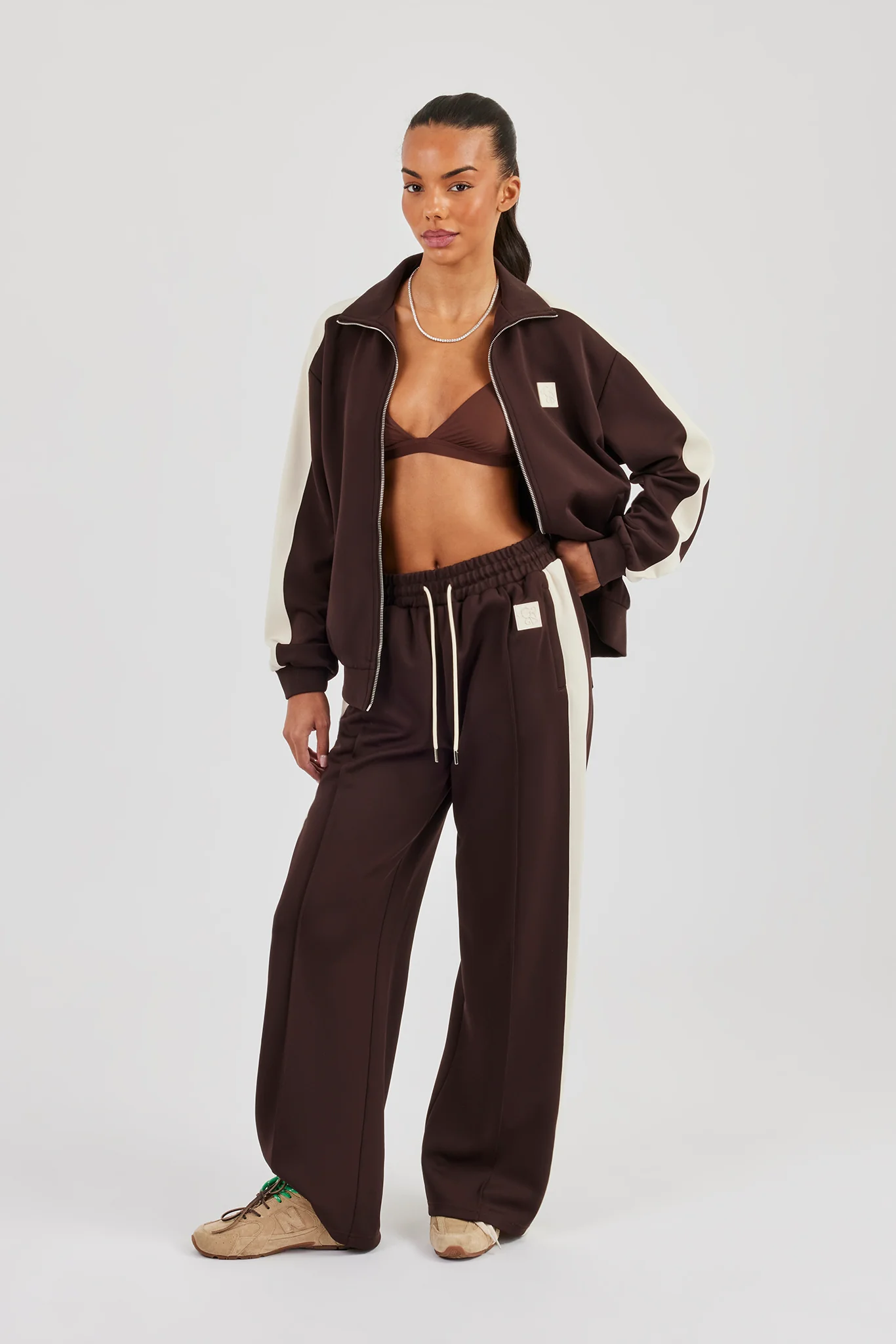 Single Taping Regular Track Jacket - Chocolate - Image 2