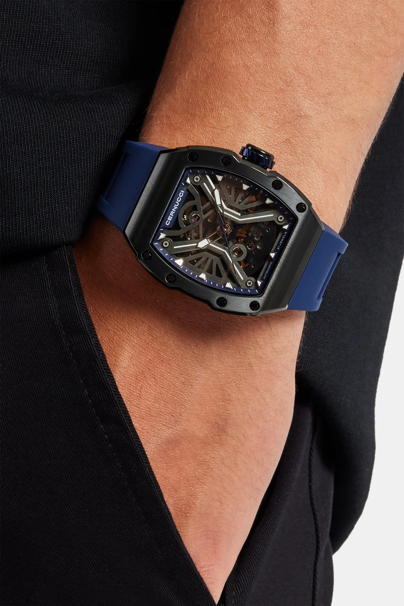Skeleton Rubber Strap Watch - Navy - Image 3
