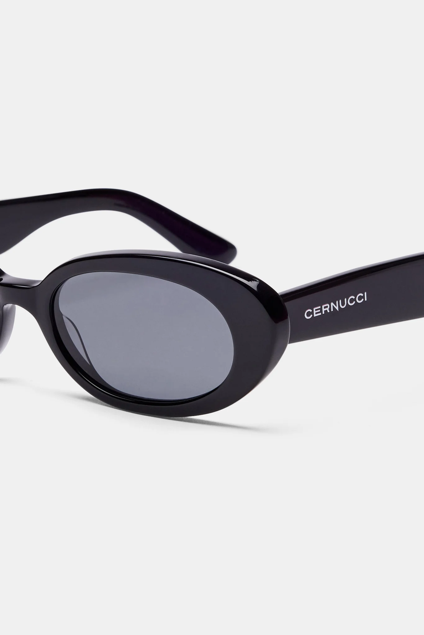 Slim Oval Acetate Sunglasses  - Black - Image 4