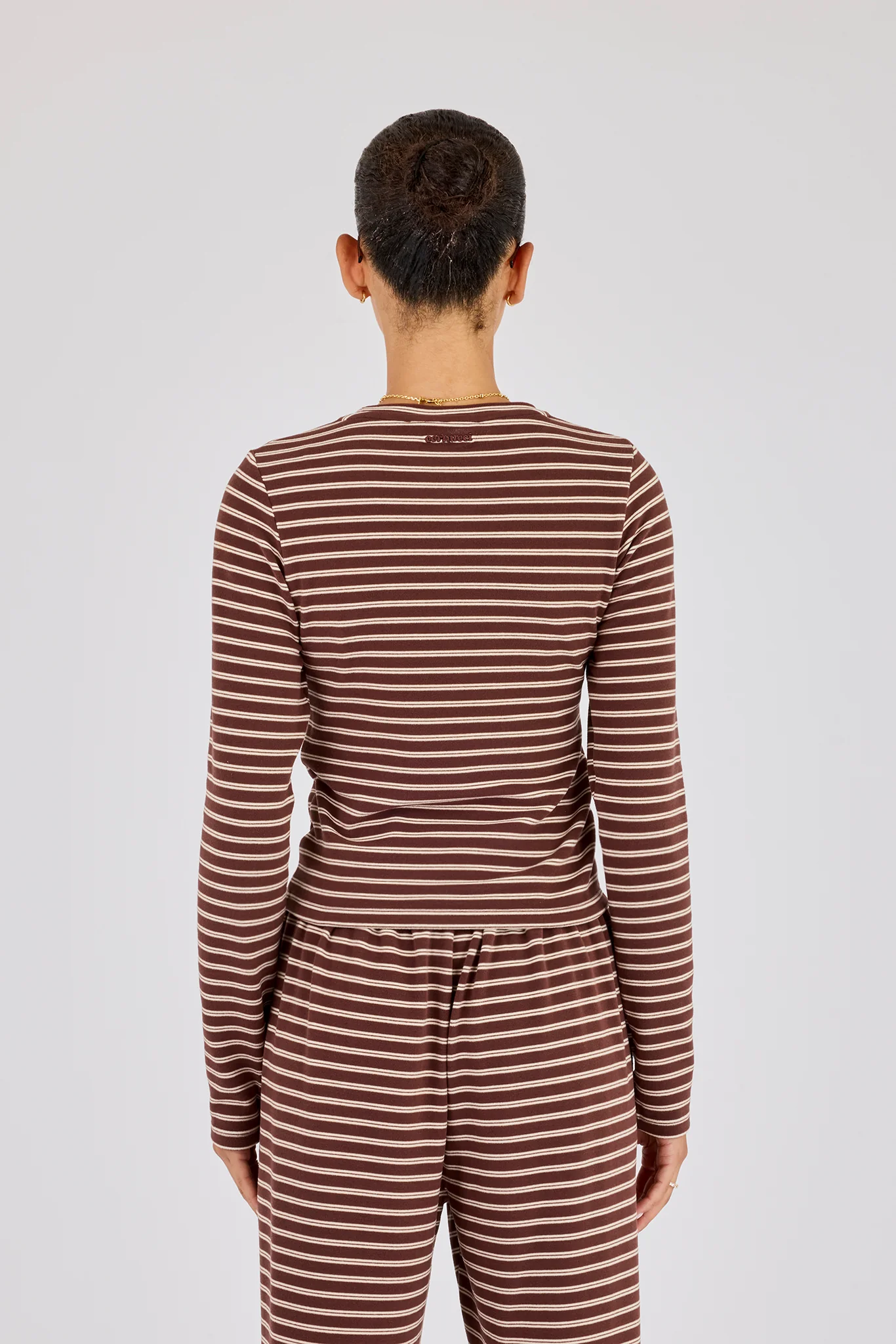 Soft Touch Double Stripe Long Sleeve Top - Chocolate - Image 3