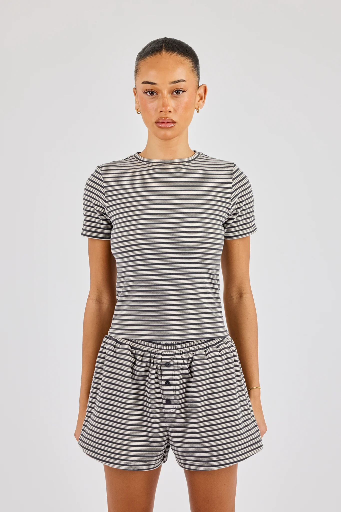 Soft Touch Double Stripe Short Sleeve Top - Grey - Image 4