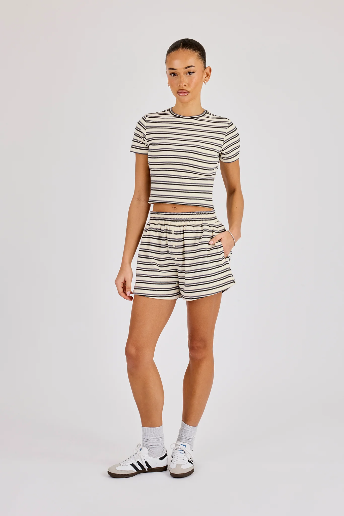 Soft Touch Double Stripe Short Sleeve Top & Short - Blue