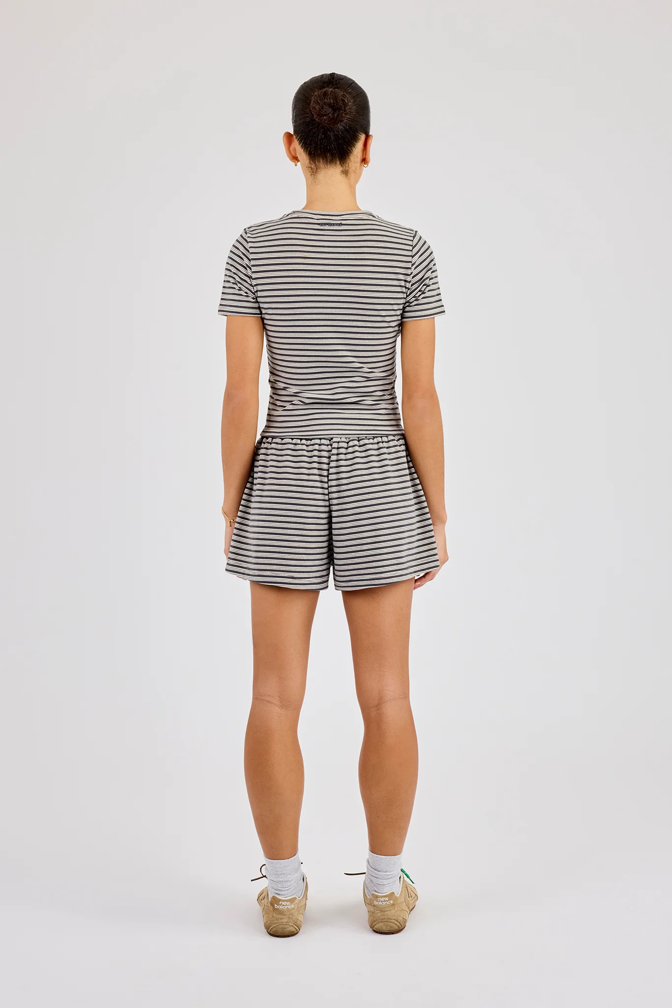 Soft Touch Double Stripe Short Sleeve Top & Short - Grey - Image 3