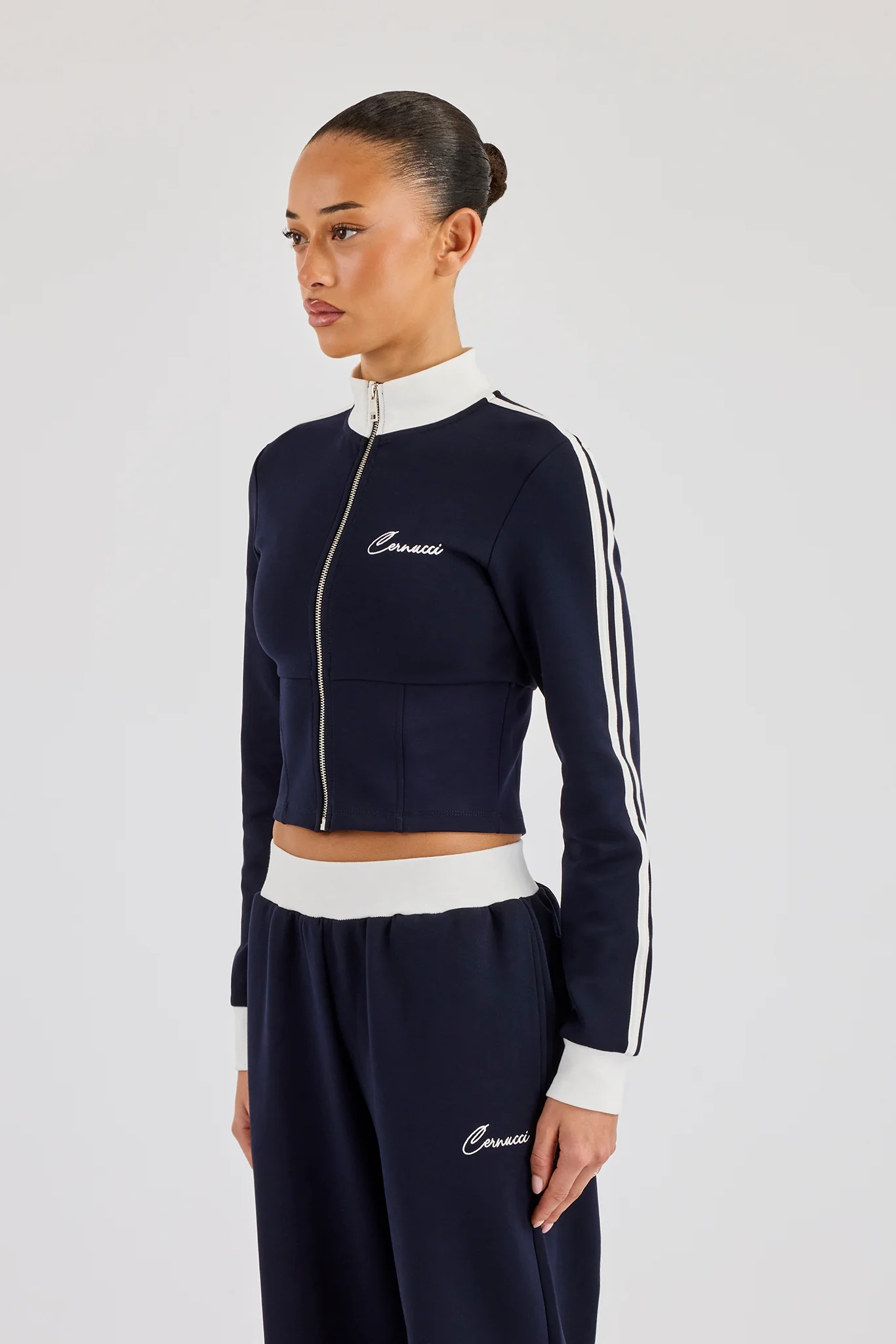 Soft Touch Fitted Zip Through Track Top - Navy Blue - Image 2