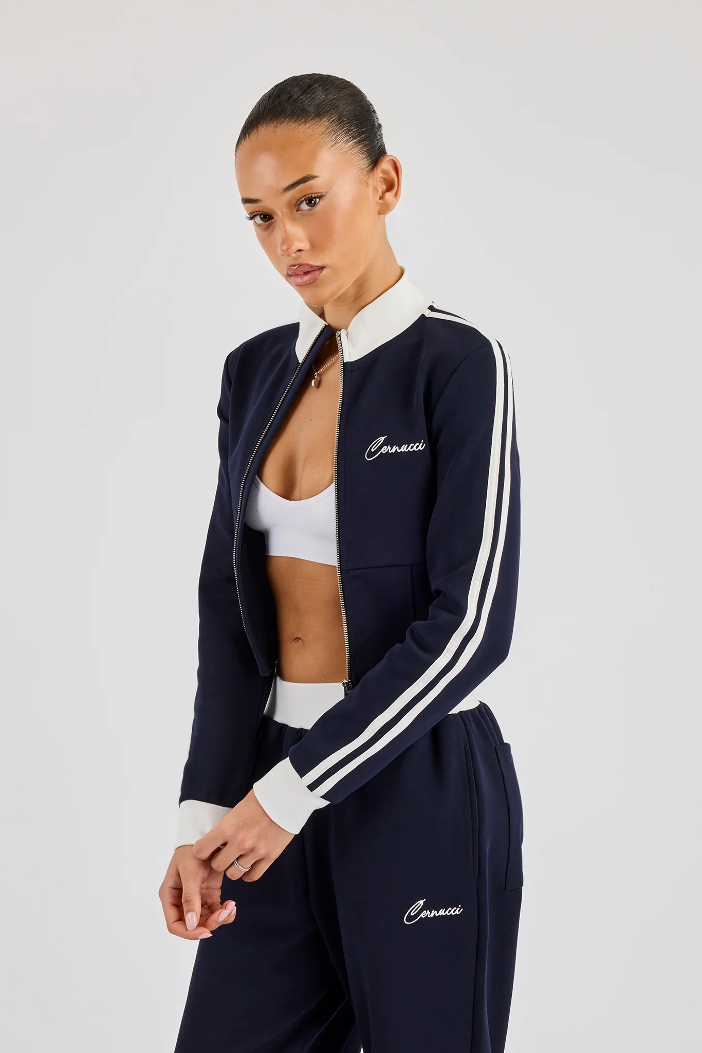 Soft Touch Fitted Zip Through Track Top - Navy Blue - Image 4