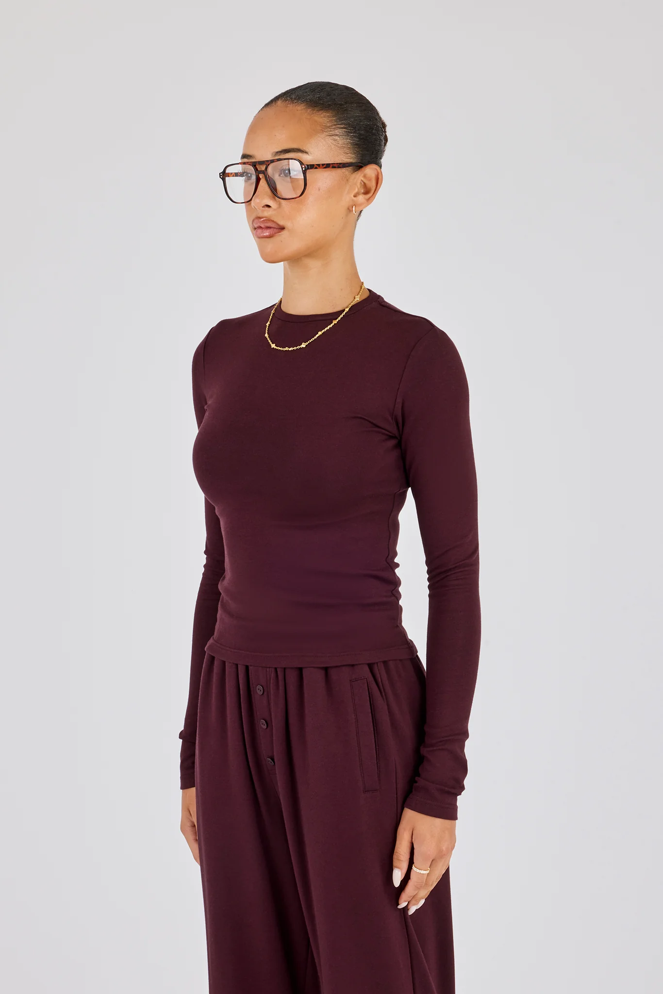 Soft Touch Long Sleeve Top - Burgundy - Image 3