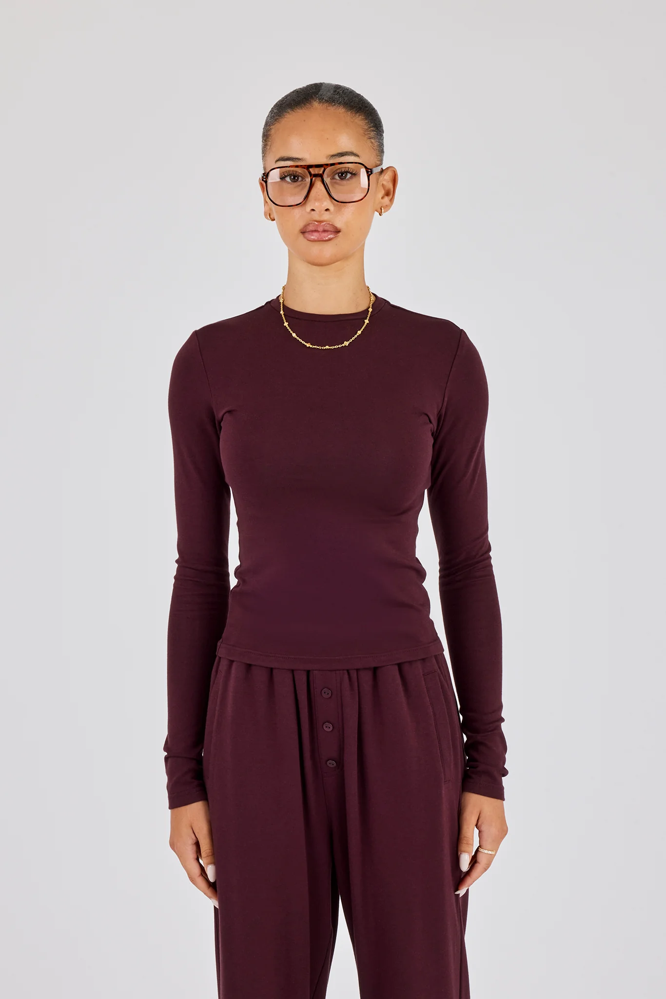 Soft Touch Long Sleeve Top - Burgundy - Image 4