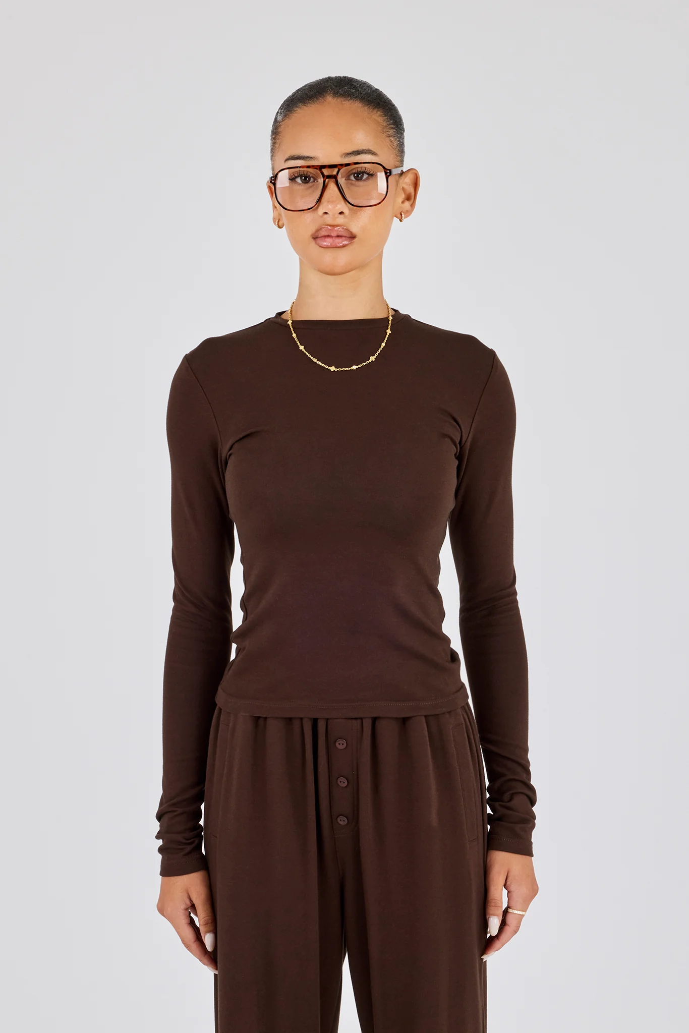 Soft Touch Long Sleeve Top - Chocolate - Image 2