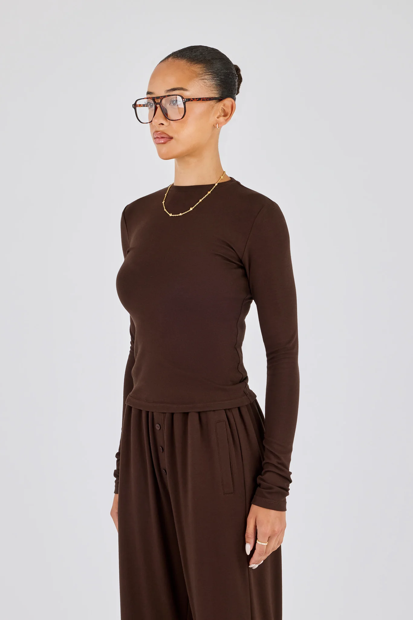 Soft Touch Long Sleeve Top - Chocolate - Image 3