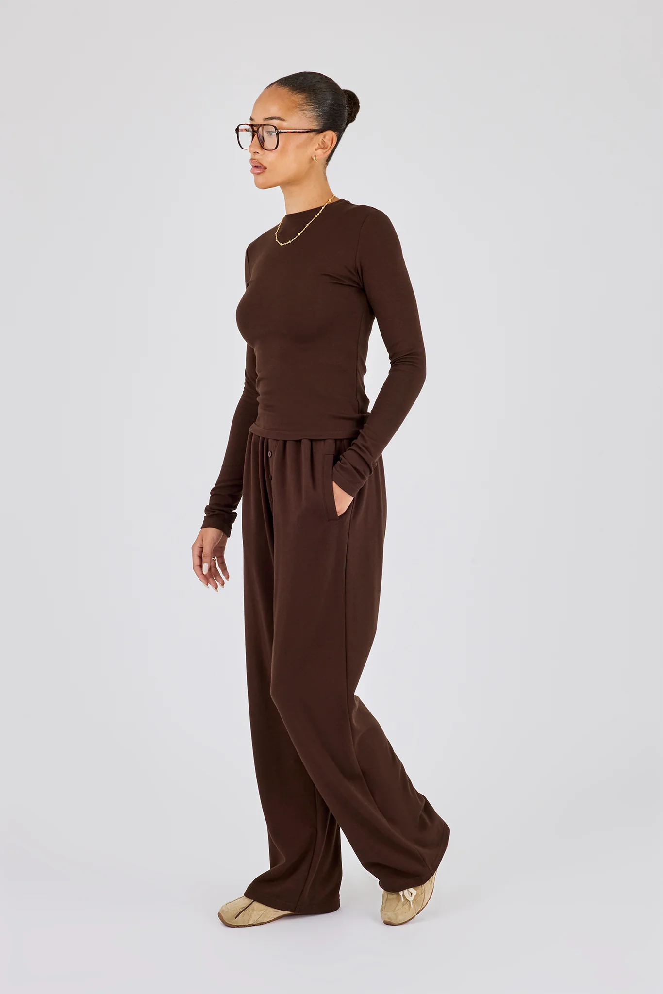 Soft Touch Long Sleeve Top & Trouser - Chocolate - Image 4