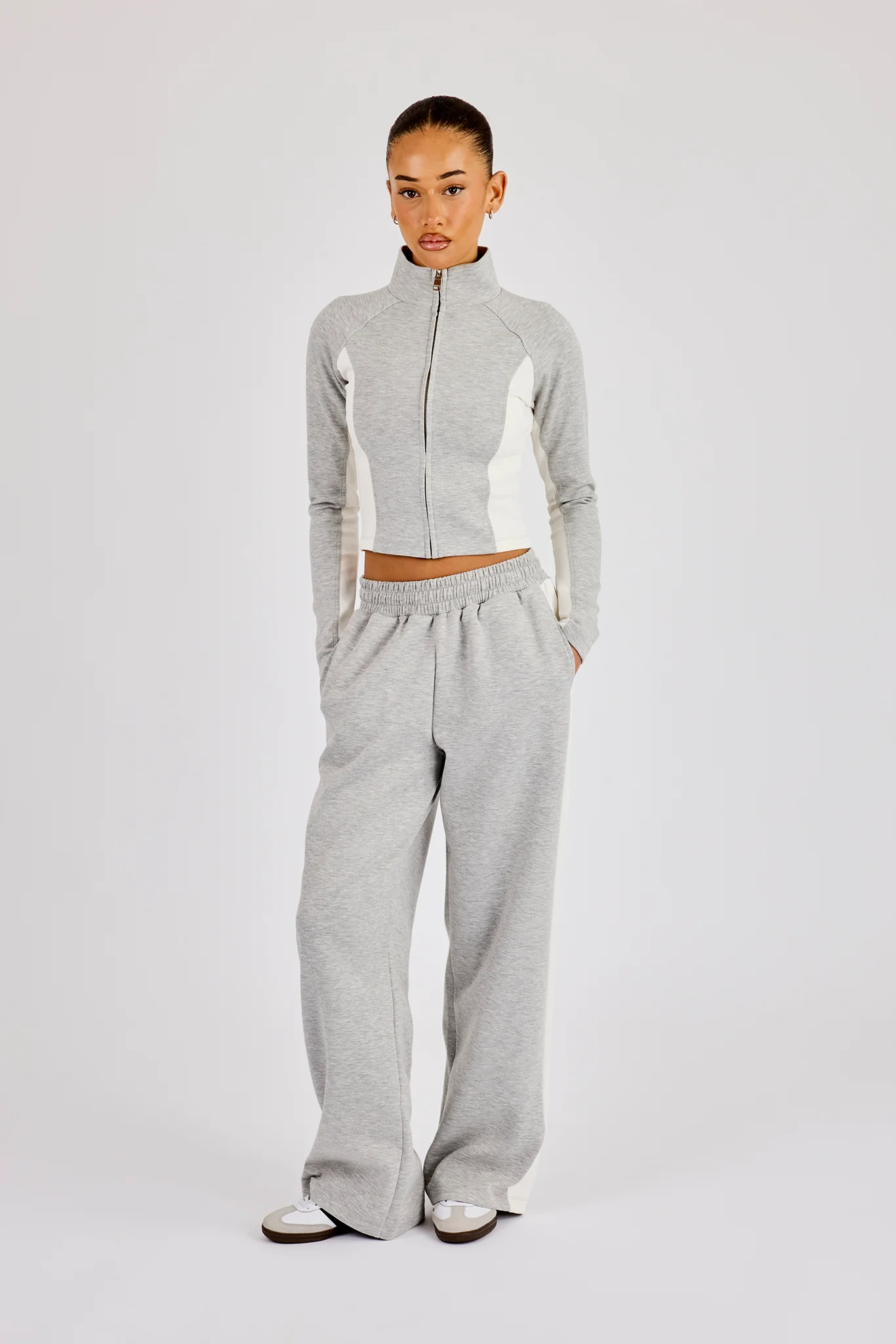Soft Touch Panelled Fitted Funnel Neck - Grey - Image 5
