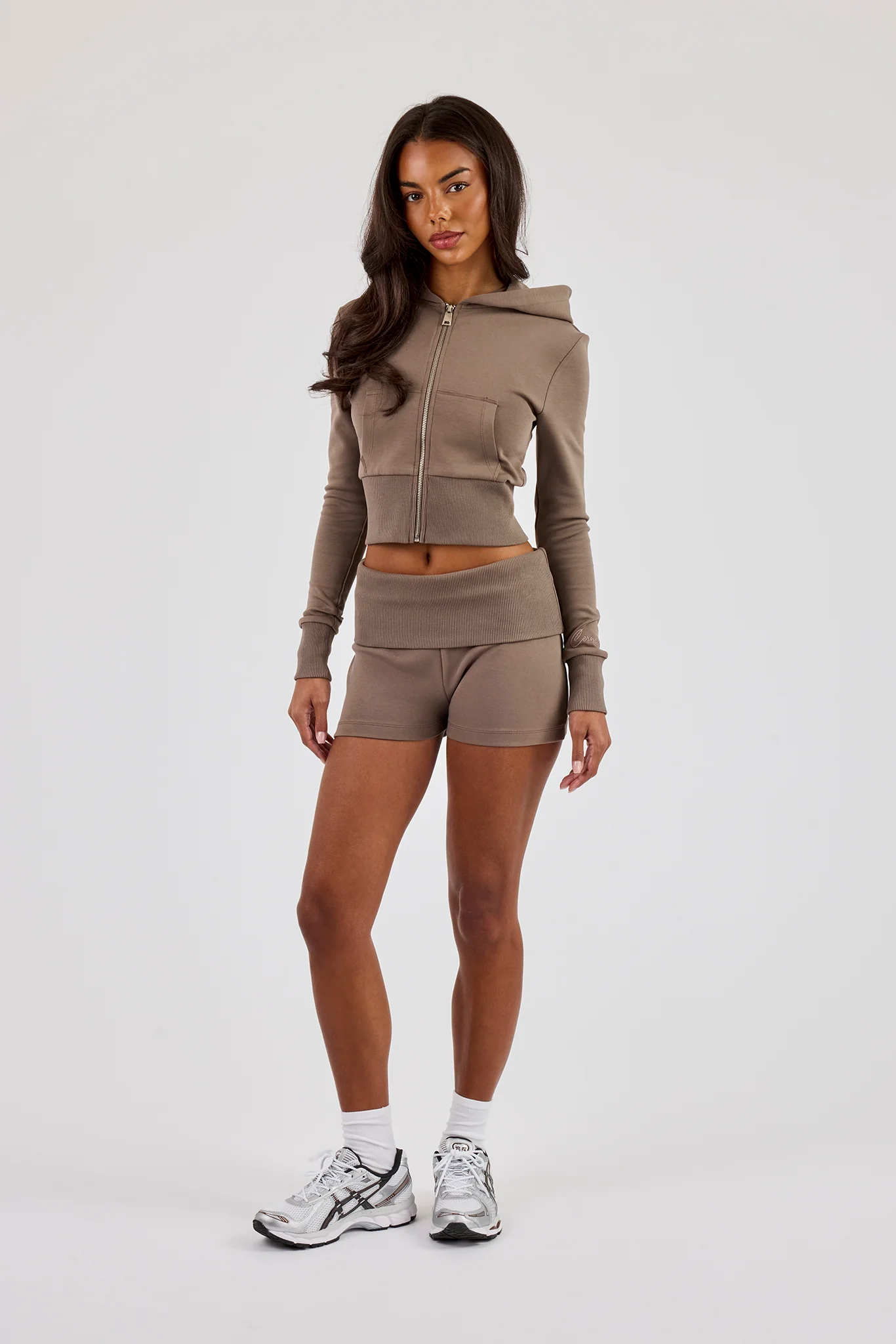 Soft Touch Rib Contrast Fitted Zip Through - Taupe - Image 4