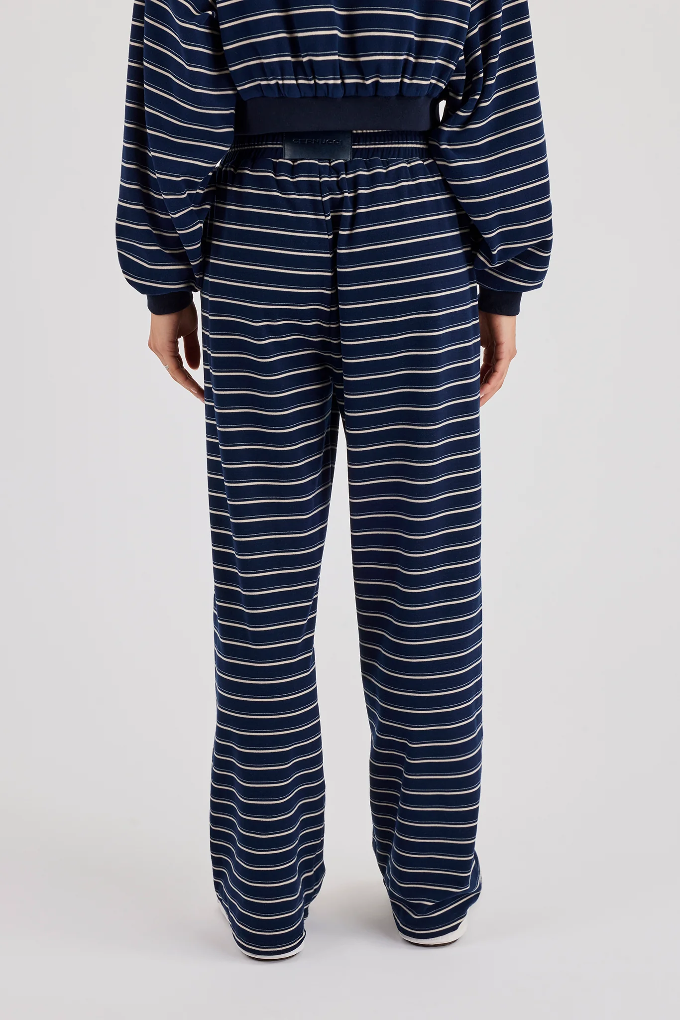 Soft Touch Stripe Button Detail Wide Leg Jogger - Navy - Image 3