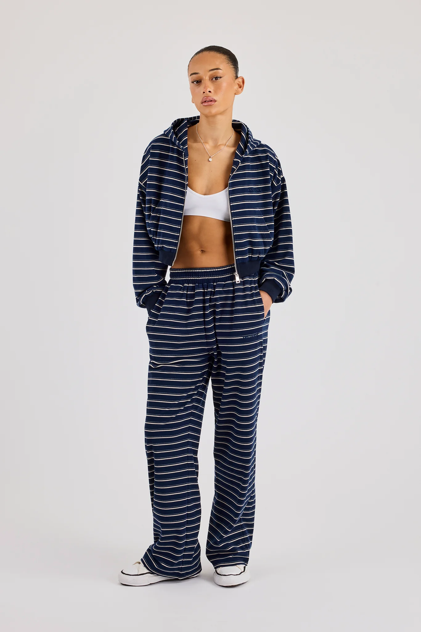 Soft Touch Stripe Zip Through Hoodie - Navy - Image 3