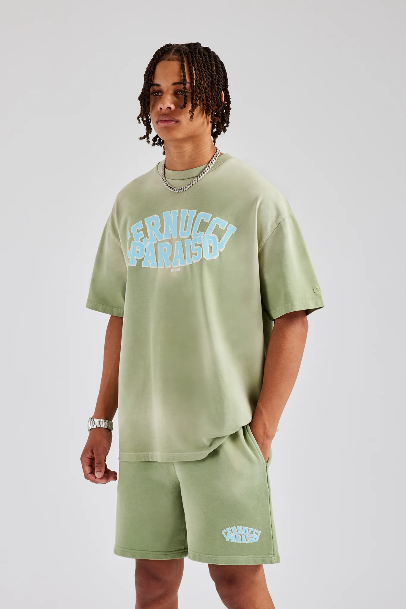 Spray Washed Paraiso Oversized T-Shirt & Short Set- Washed Green - Image 2