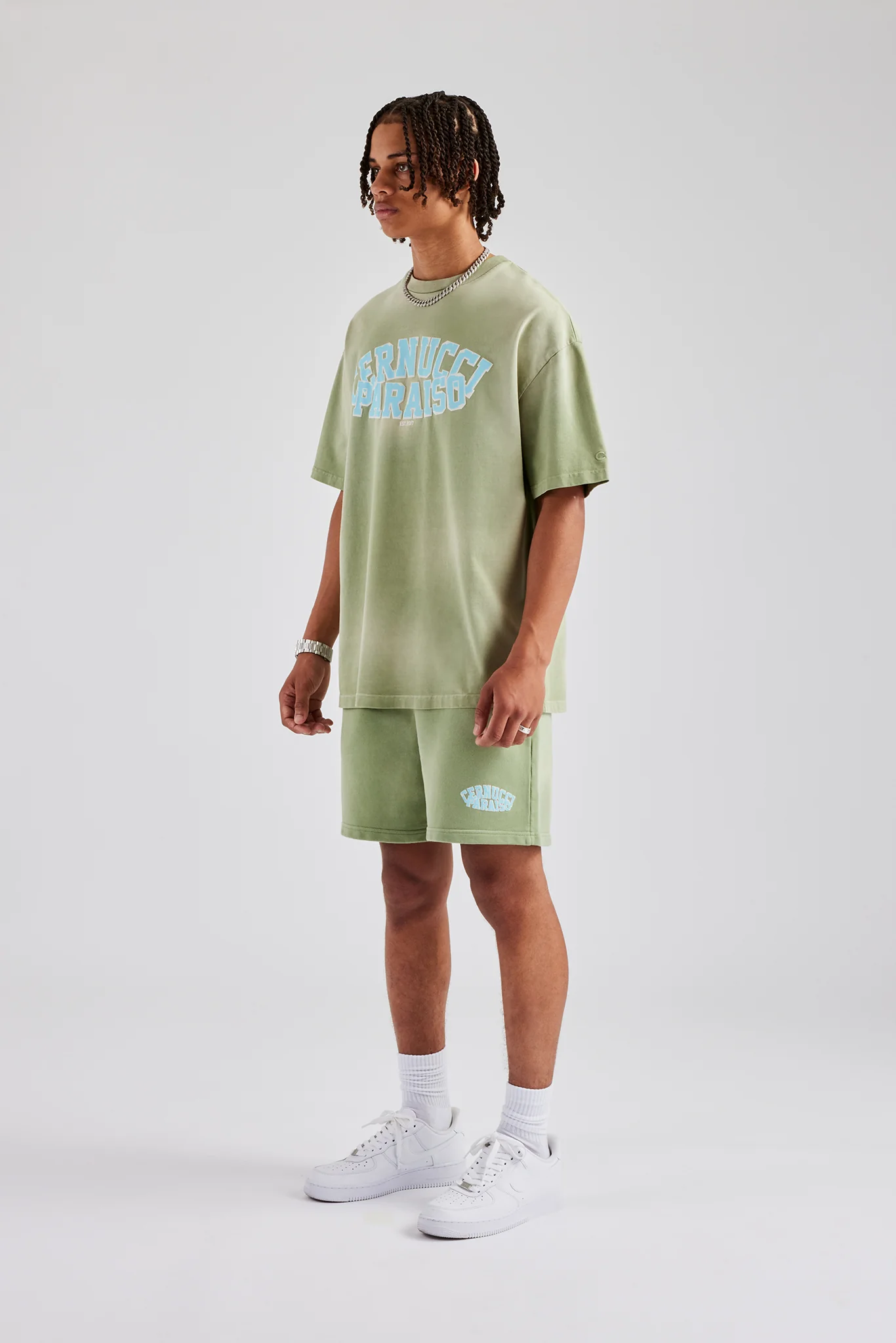 Spray Washed Paraiso Oversized T-Shirt & Short Set- Washed Green - Image 3