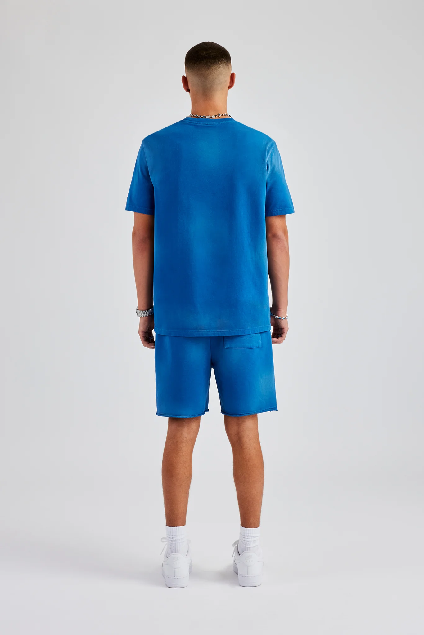 Spray Washed T-Shirt & Short Set - Blue - Image 4
