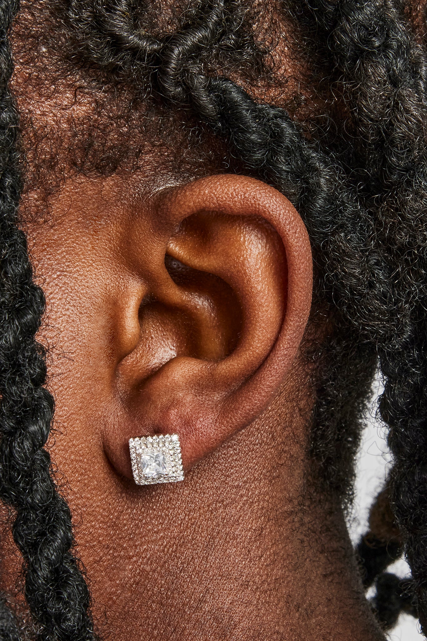 Square Centre Double Edge Stud Earrings - 10mm - Image 2
