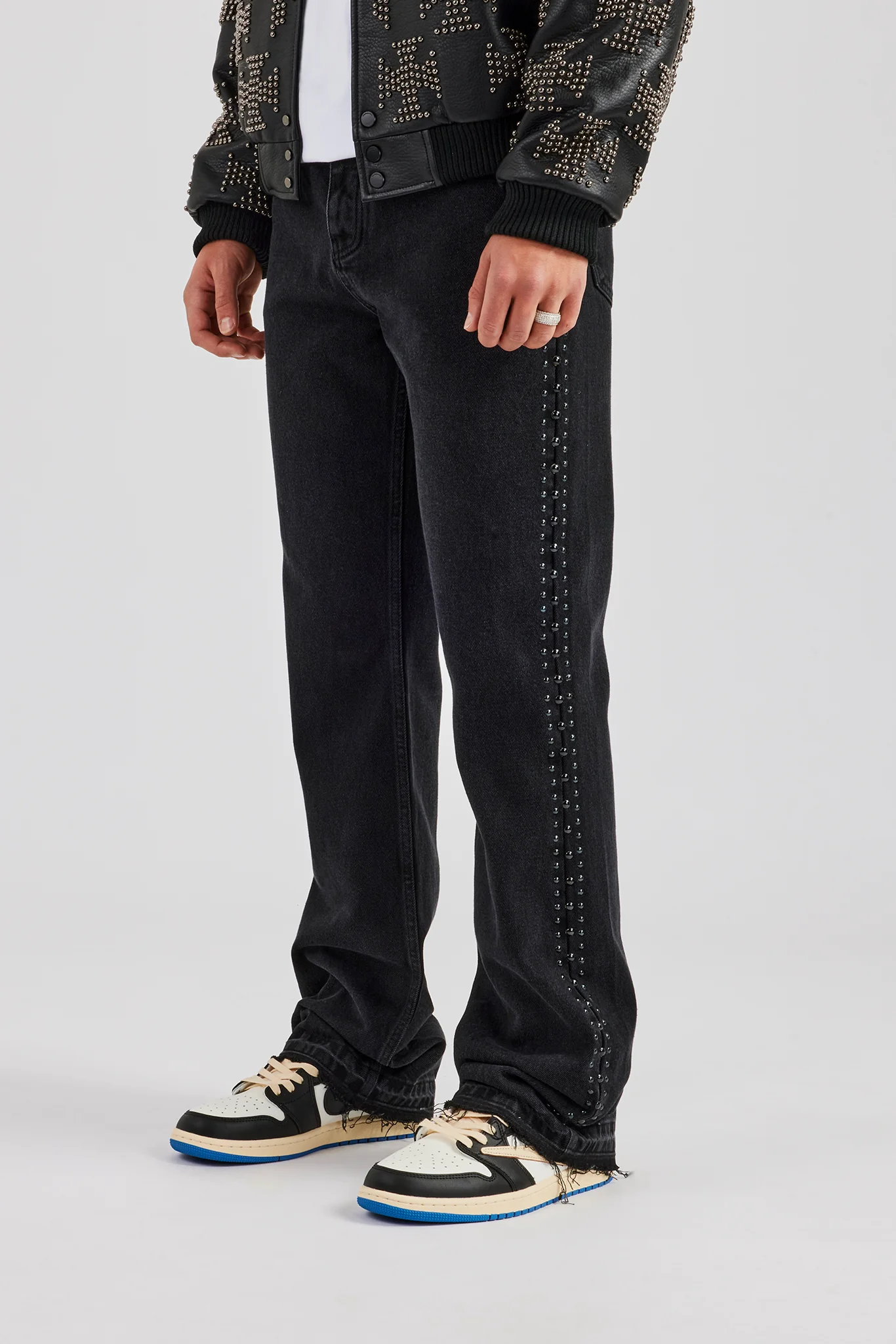 Stacked Leg Studded Denim Jean
