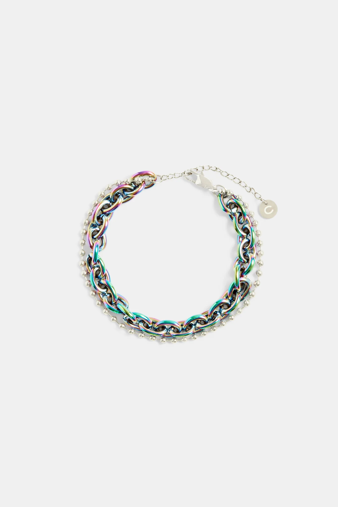 Stainless Steel Oil Slick Link & Bobble Mix Bracelet - Image 2