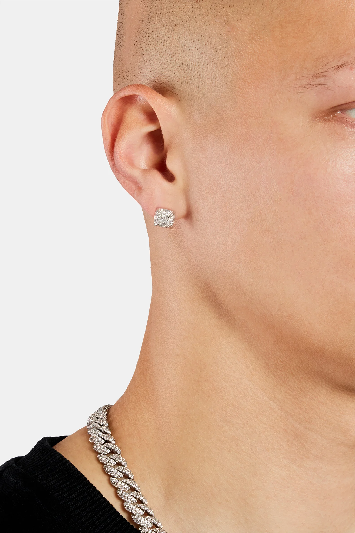 Sterling Silver Iced CZ Pave Cluster Stud Earrings - Image 2