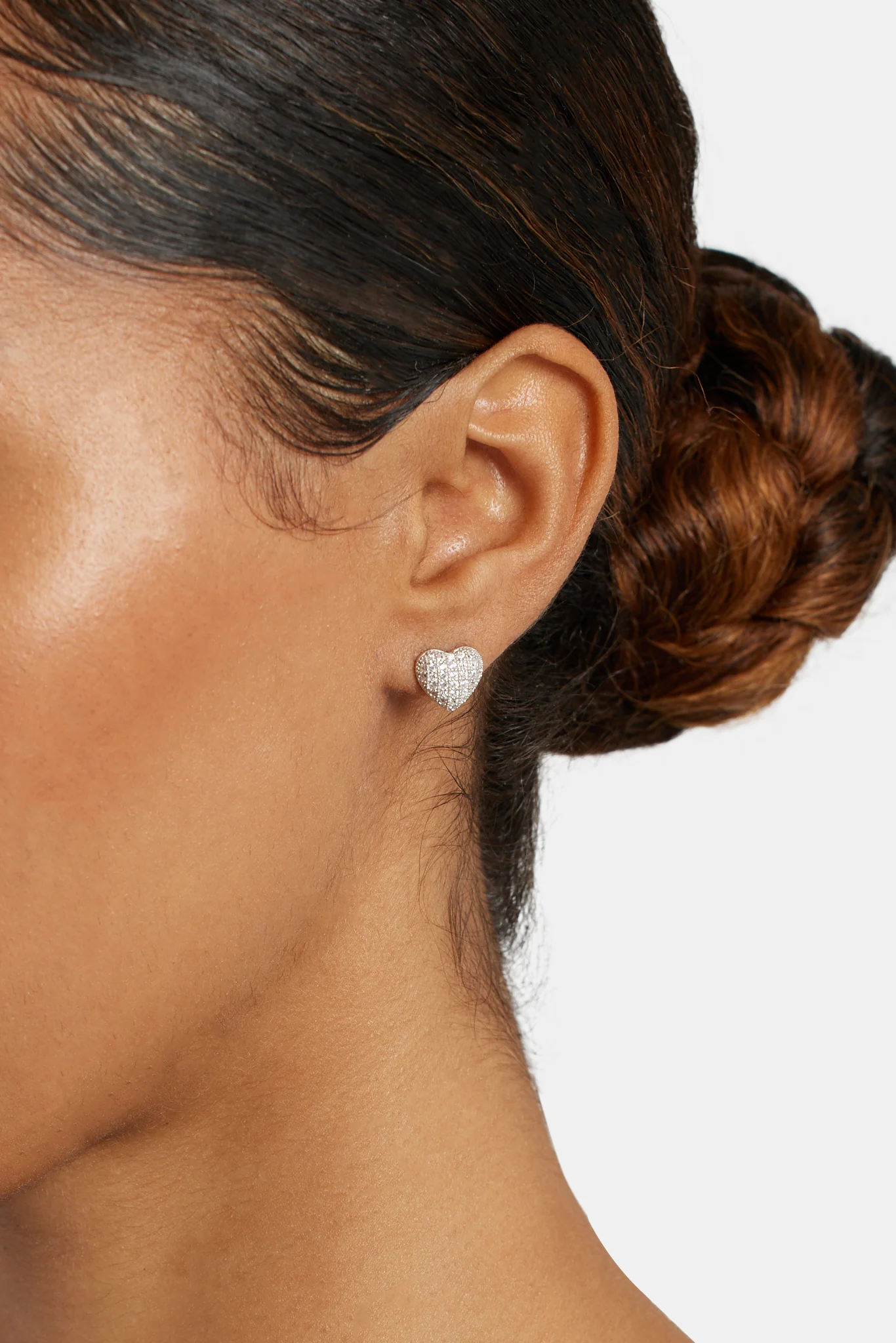 Sterling Silver Iced CZ Pave Heart Stud Earrings - Image 2