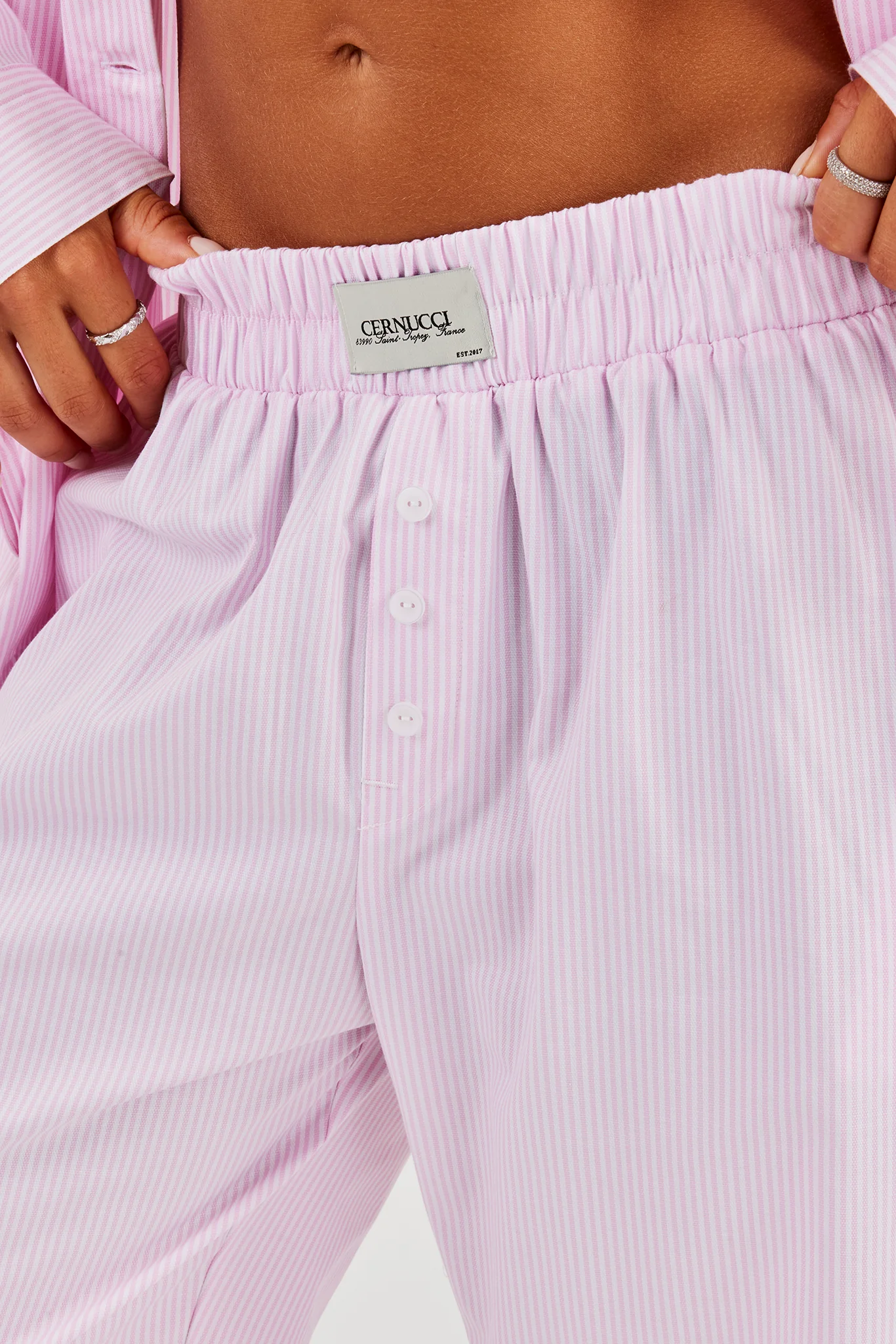 Stripe Button Detail Trouser - Pink - Image 4