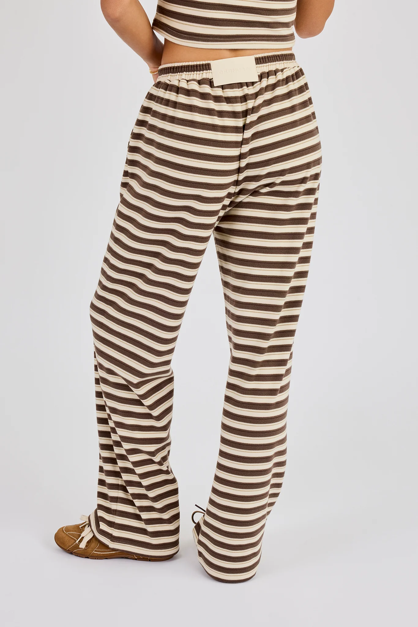 Stripe Soft Touch Button Detail Wide Leg Jogger - Beige - Image 5