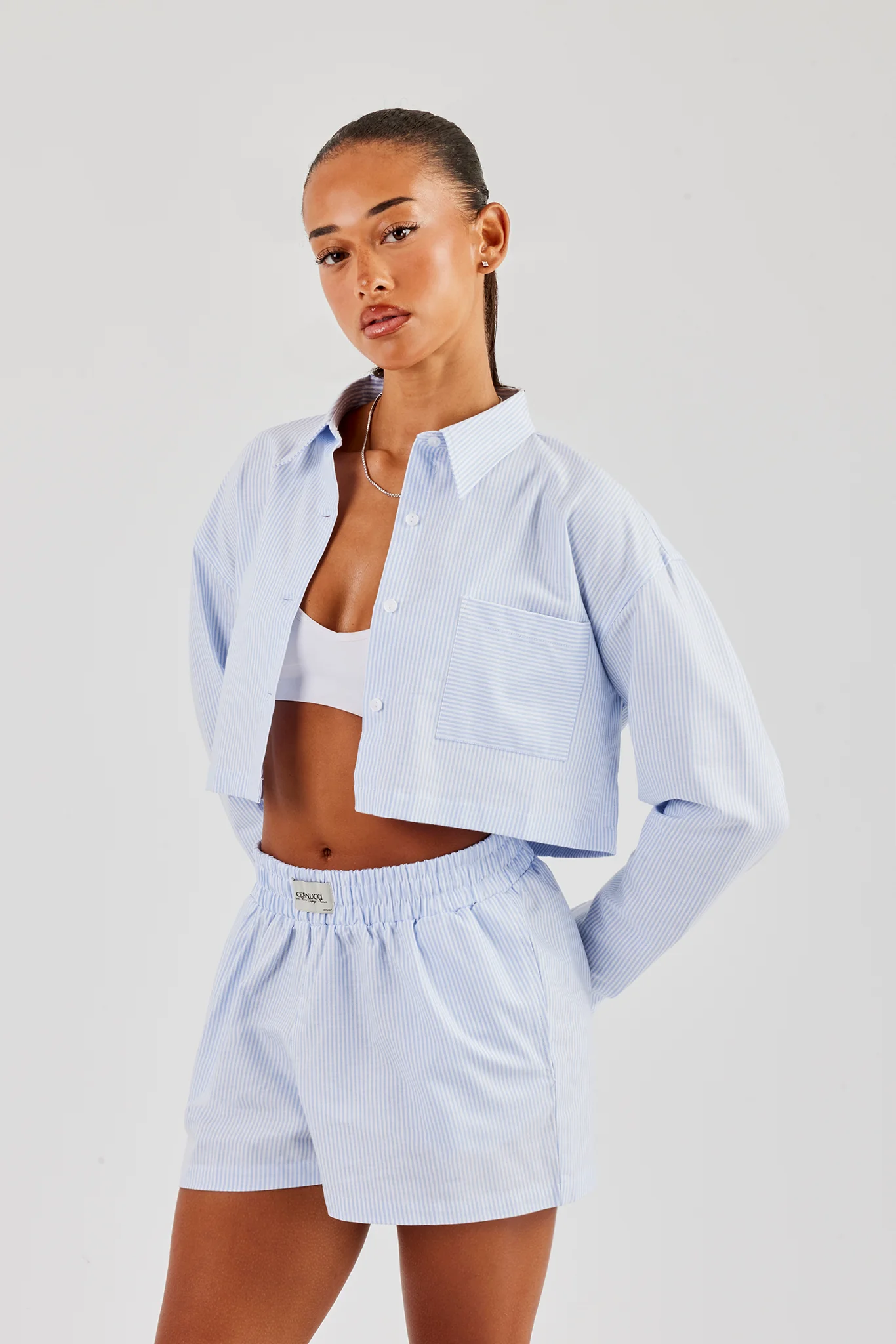 Striped Pocket Oversized Shirt - Blue - Image 4