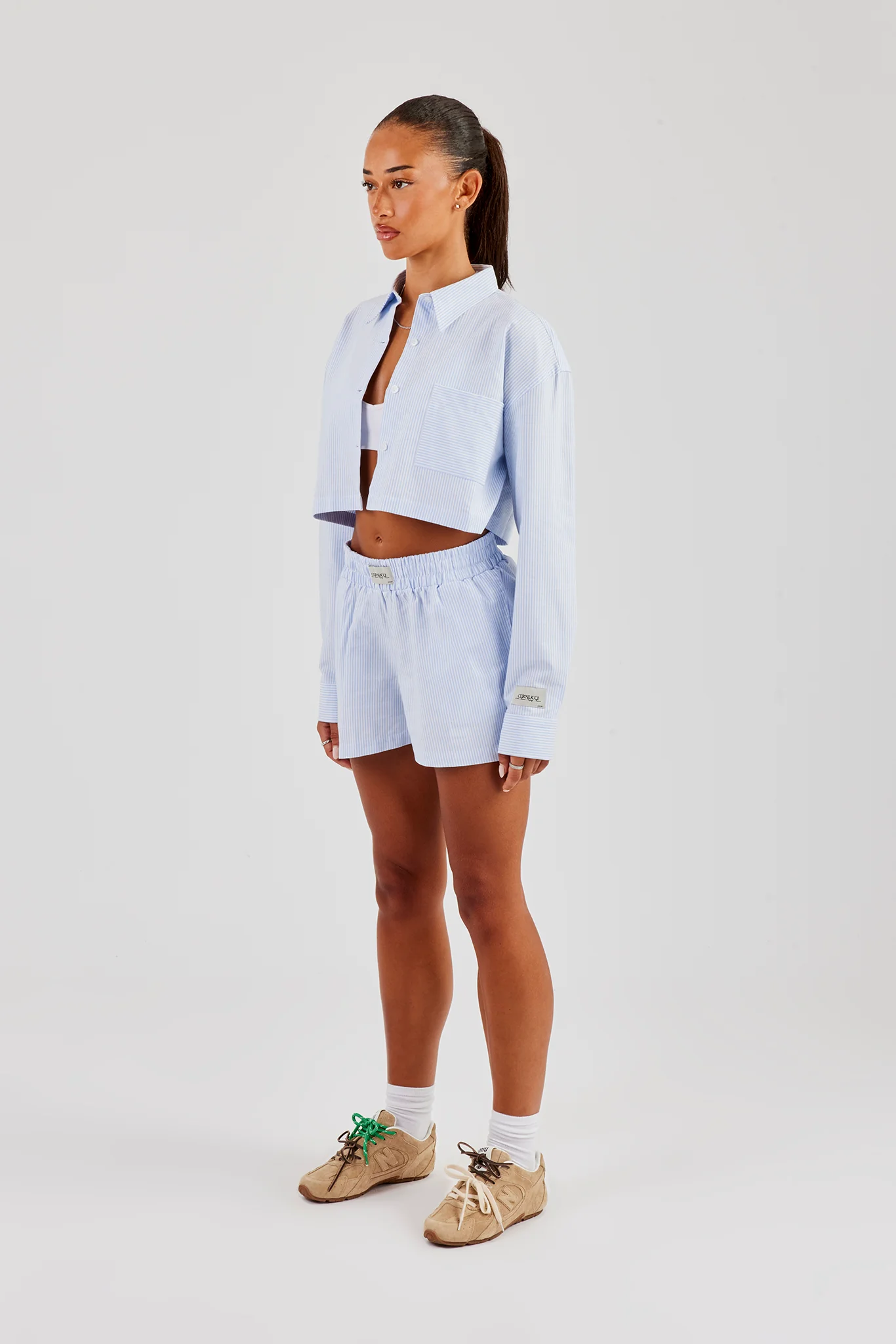 Striped Pocket Oversized Shirt & Shorts - Blue - Image 4