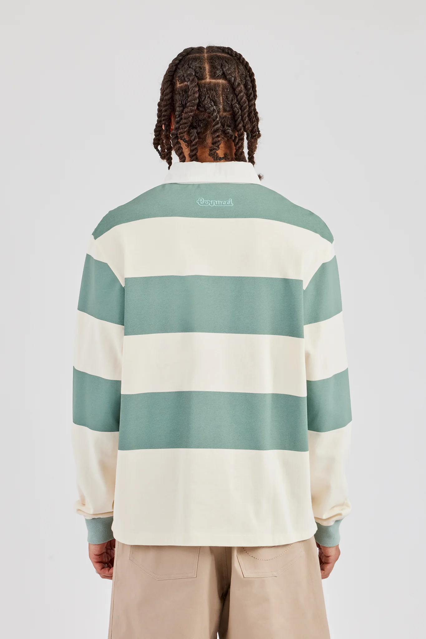 Striped Rugby Polo Top - Green - Image 3