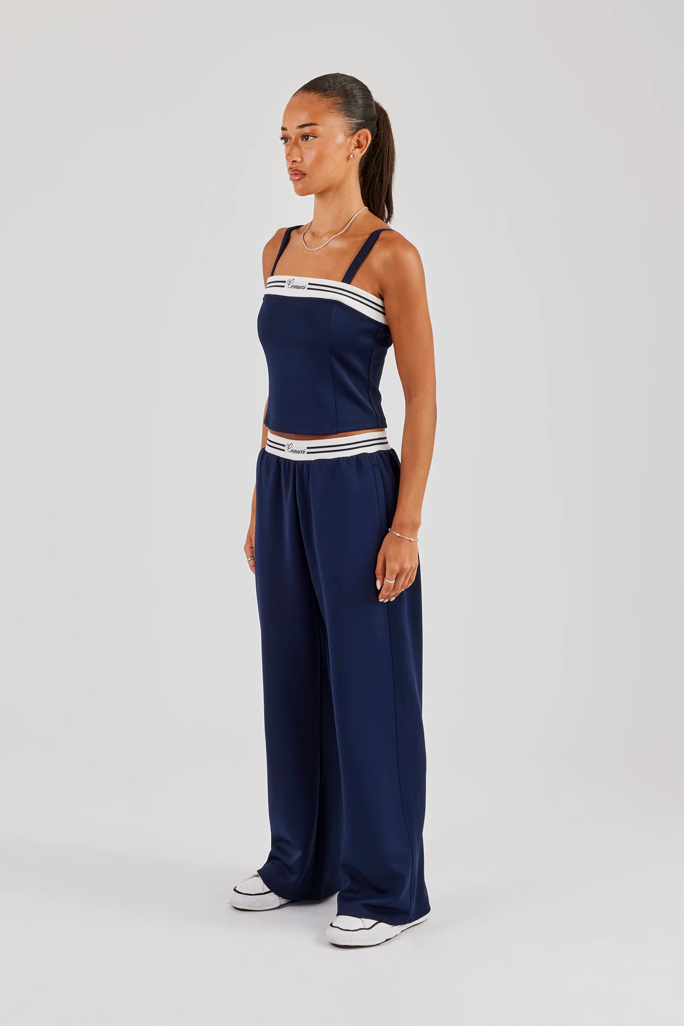 Structured Top & Wide Leg Trouser - Navy Blue - Image 3