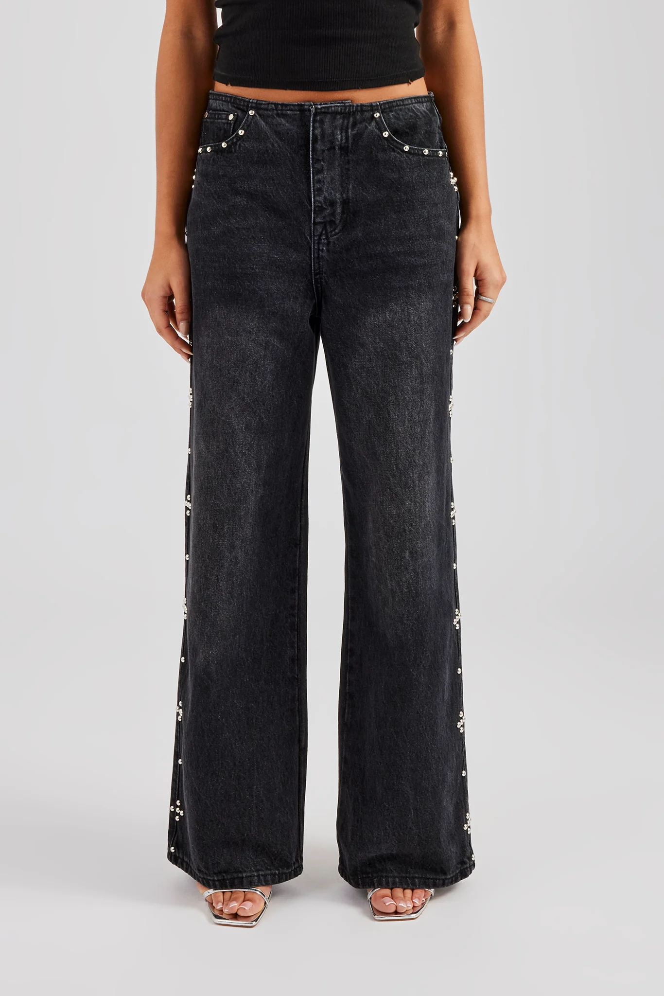 Stud Detail Baggy Jean - Washed Black - Image 4