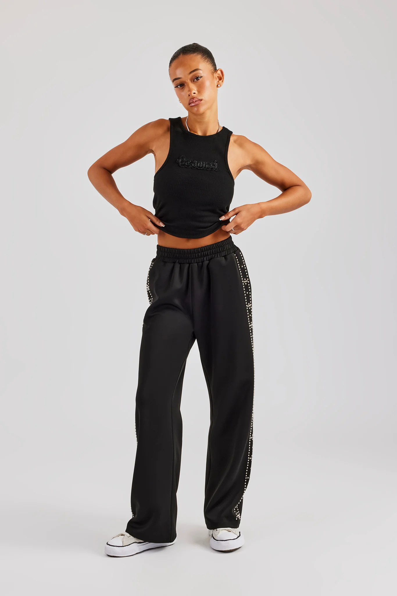 Stud Wide Leg Jogger - Black - Image 3