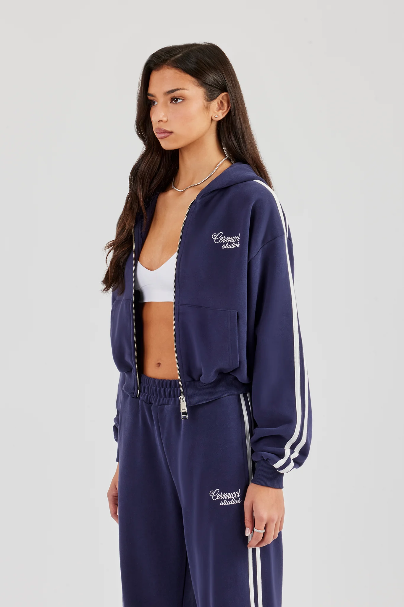 Studios Taping Boxy Zip Through Hoodie - Navy Blue - Image 2