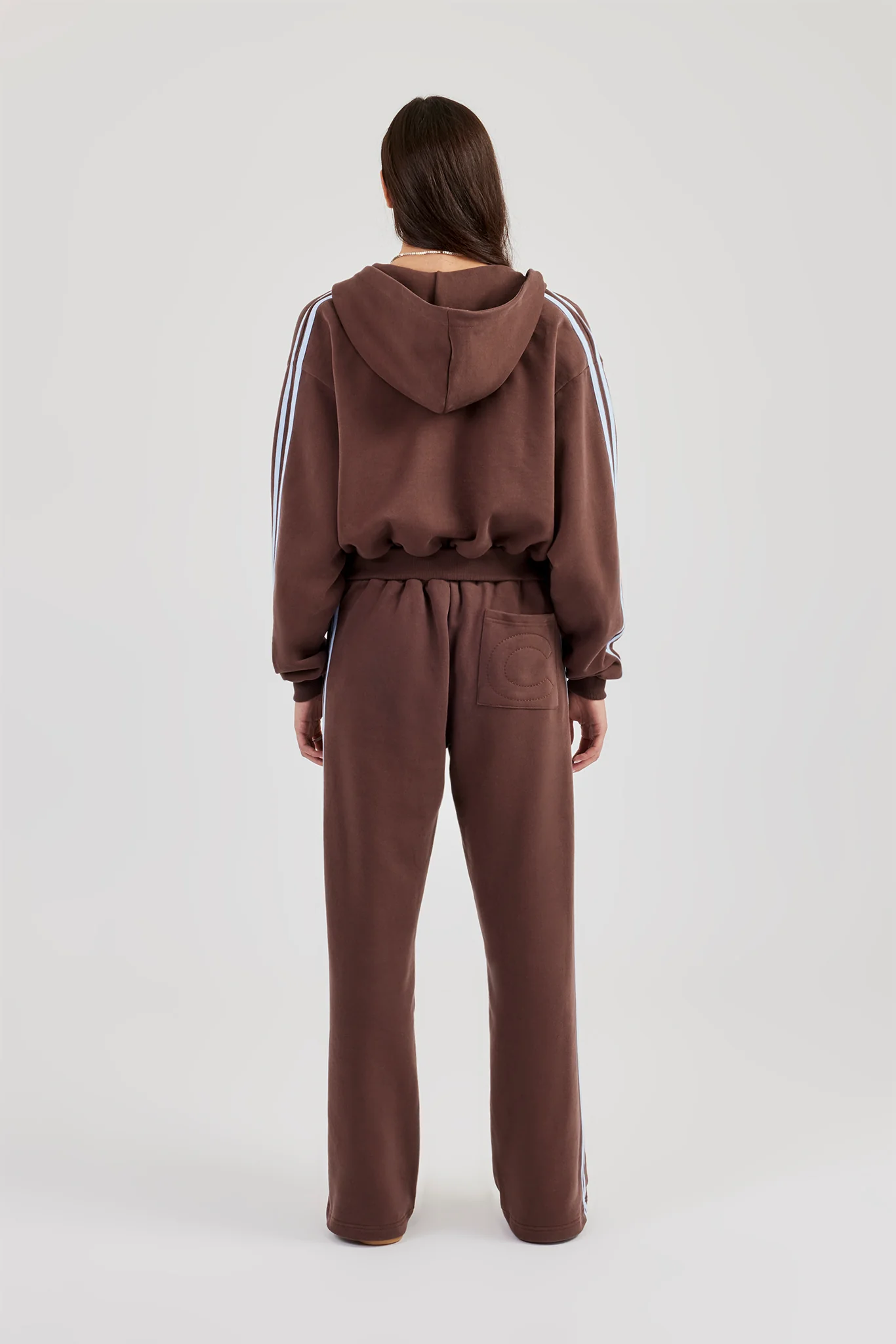 Studios Taping Boxy Zip Through Hoodie & Wide Leg Joggers - Chocolate - Image 3