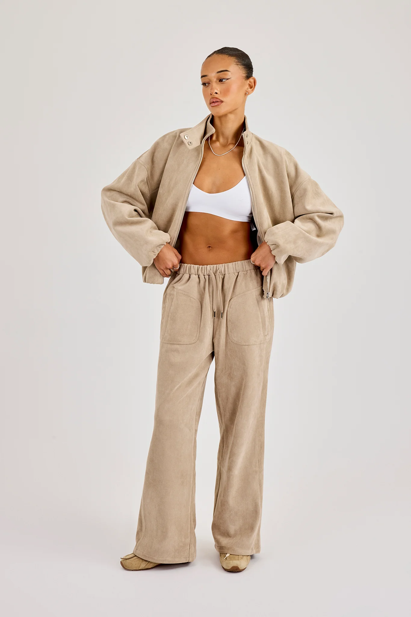 Suede Biker Jacket - Beige - Image 4