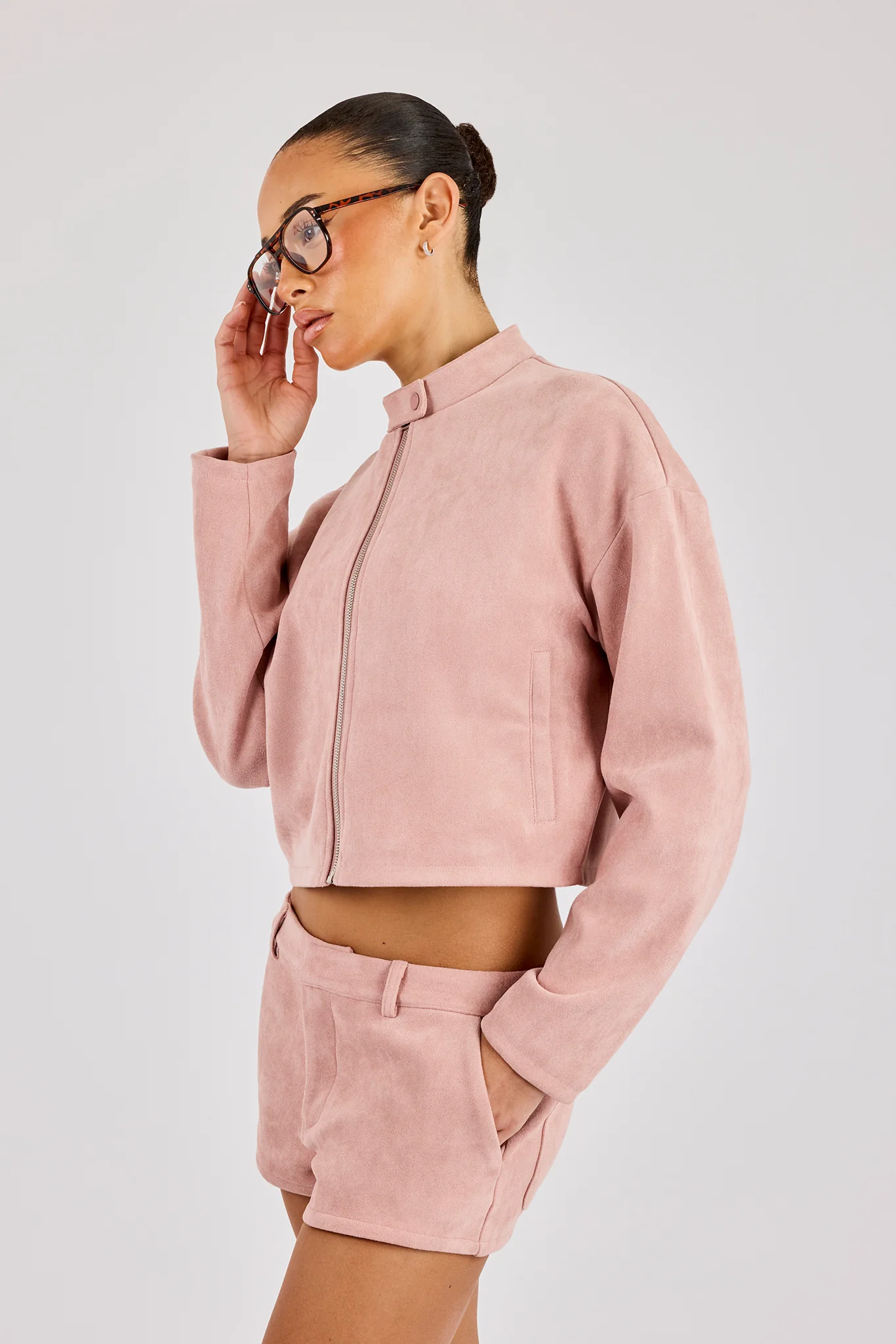 Suede Biker Jacket - Dusty Pink - Image 3