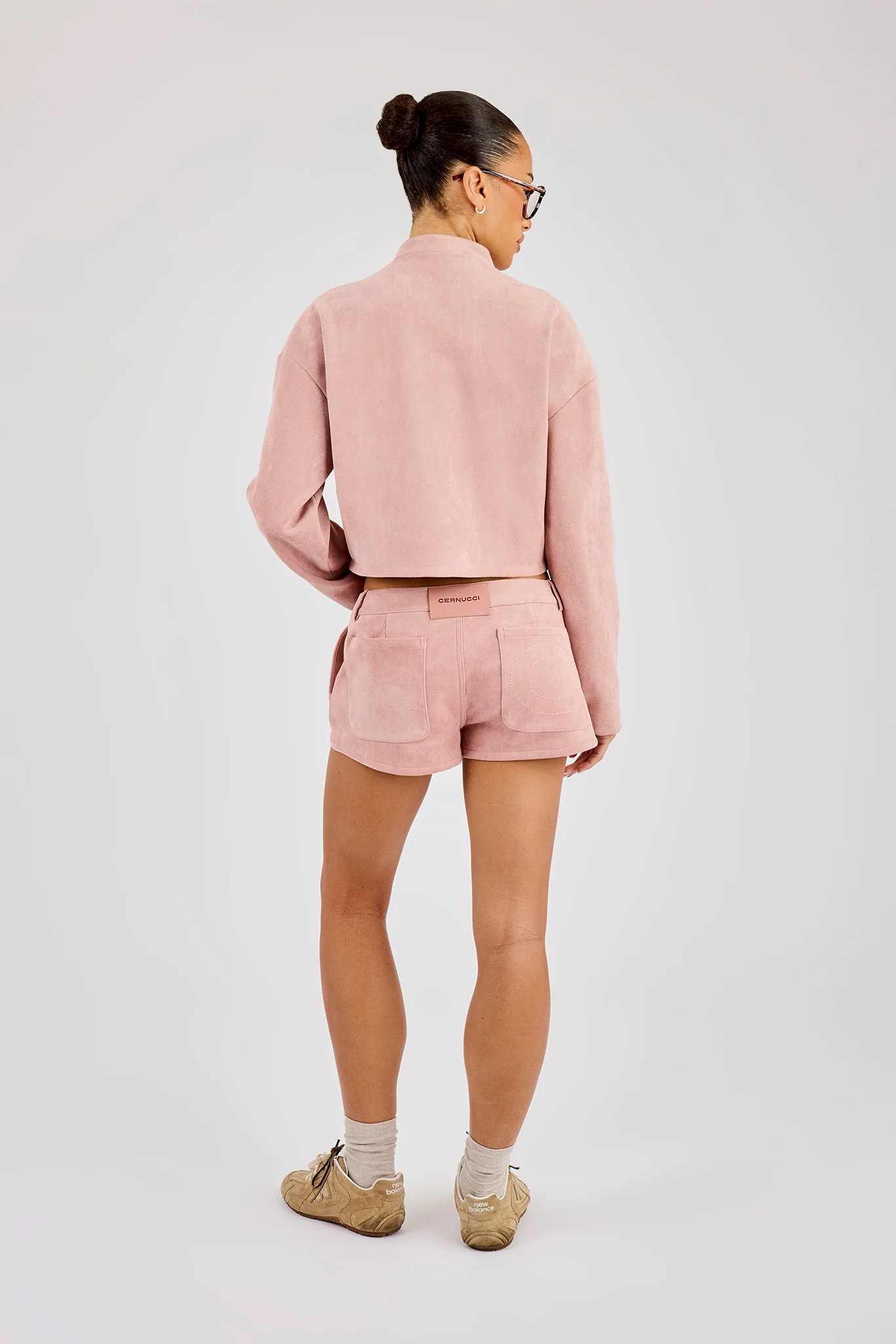Suede Biker Jacket & Micro Short - Dusty Pink - Image 4