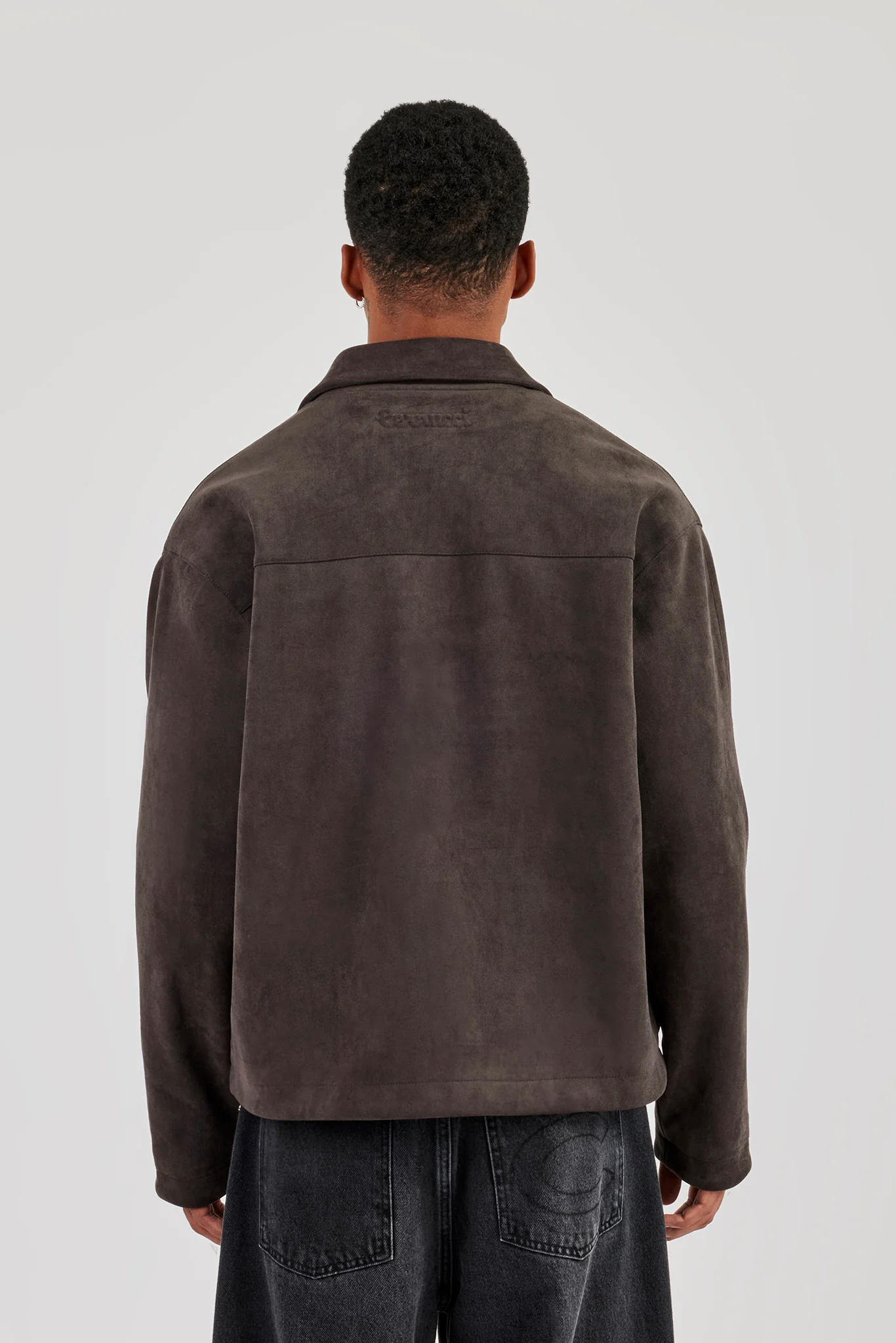 Suede Collared Jacket - Charcoal - Image 3