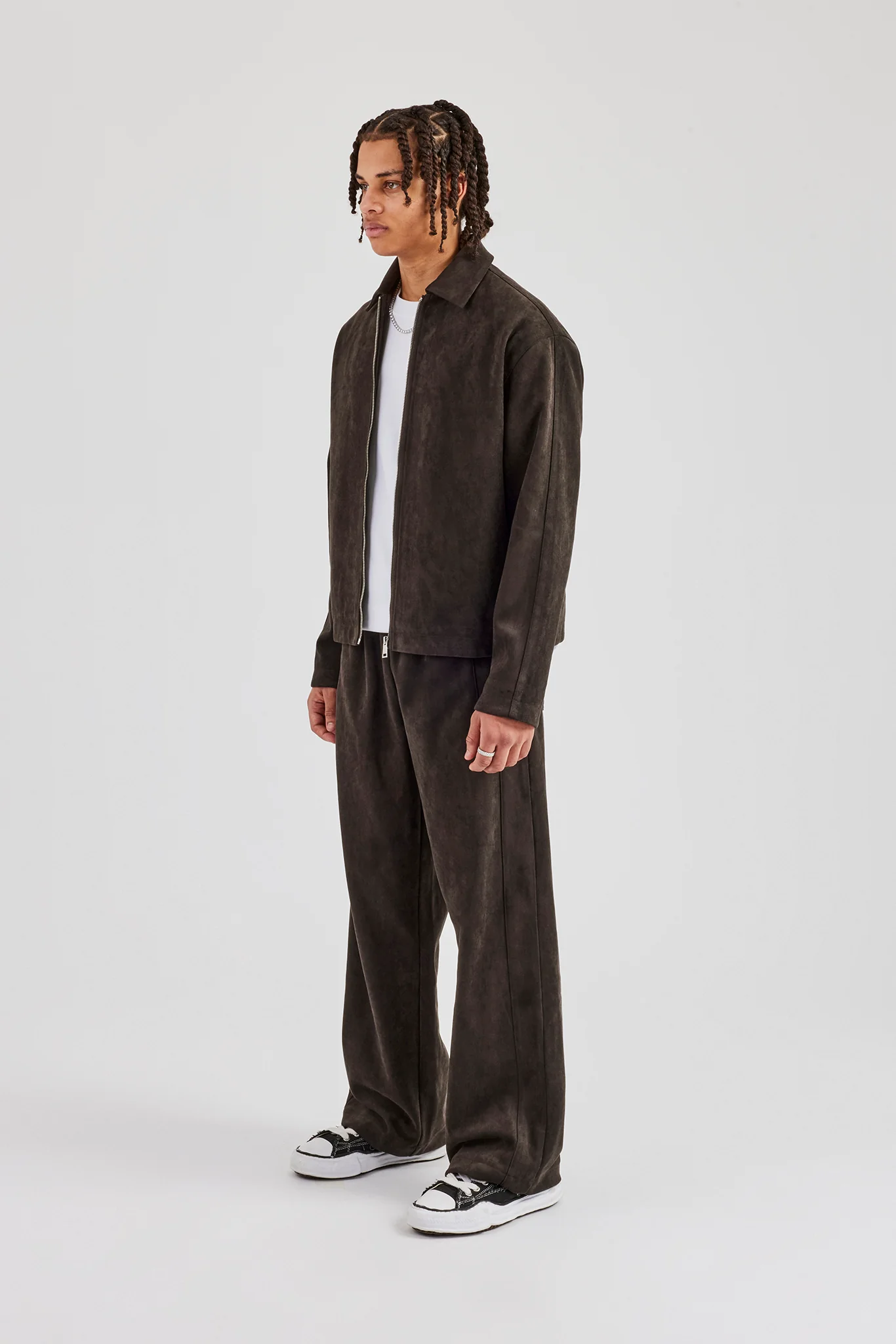 Suede Collared Jacket & Straight Leg Trouser - Charcoal - Image 3