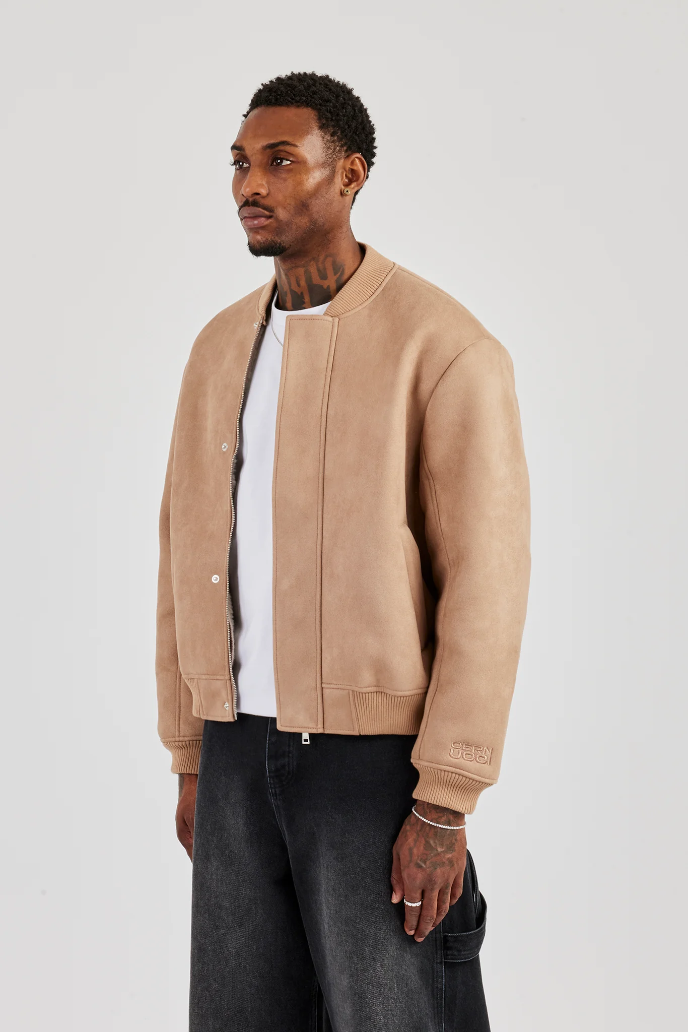 Suede Fur Lined Bomber - Tan - Image 2