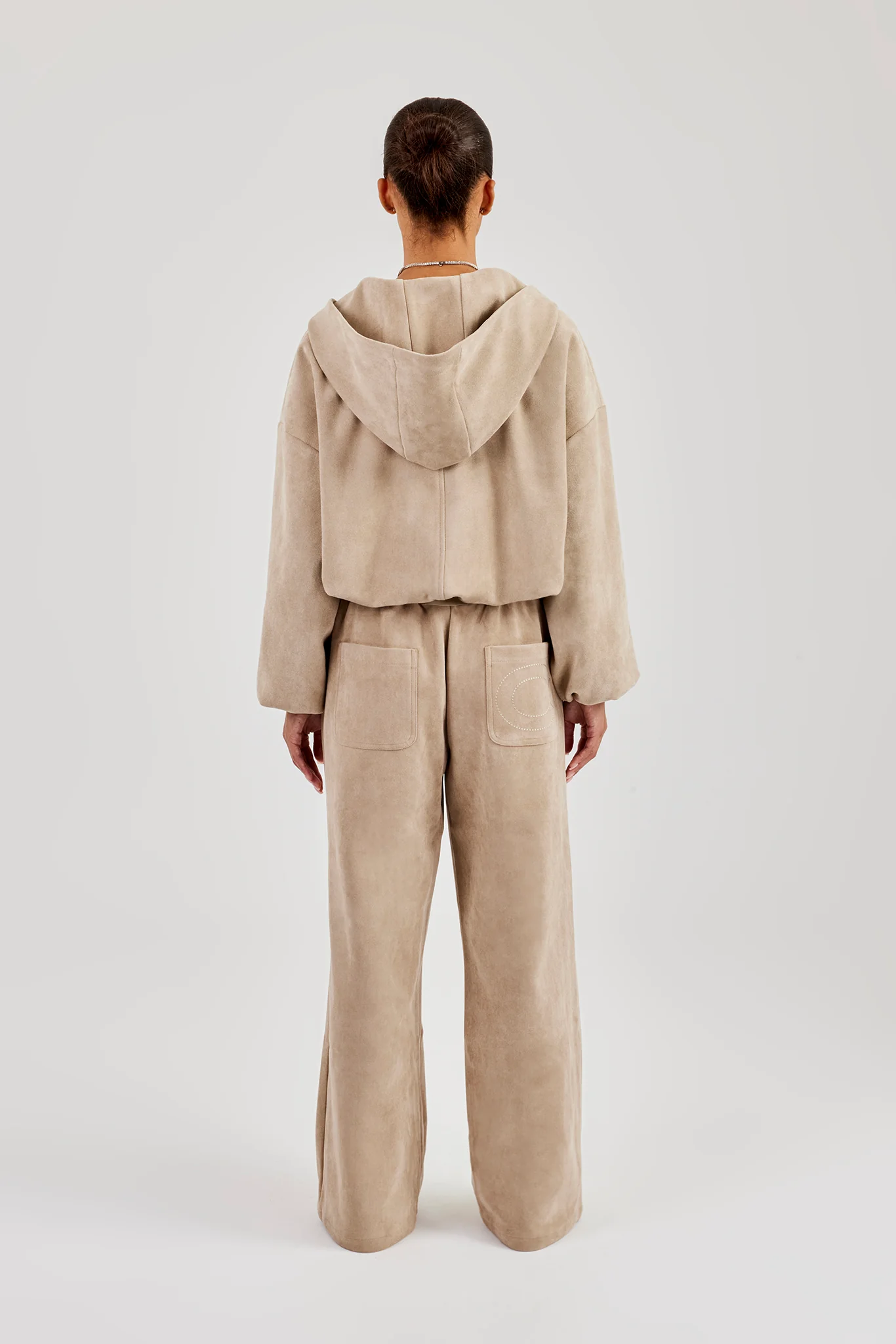 Suede Hooded Jacket and Trouser - Beige - Image 4
