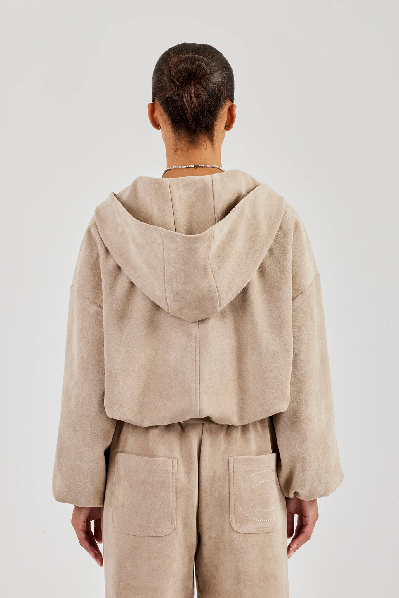 Suede Hooded Jacket - Beige - Image 4