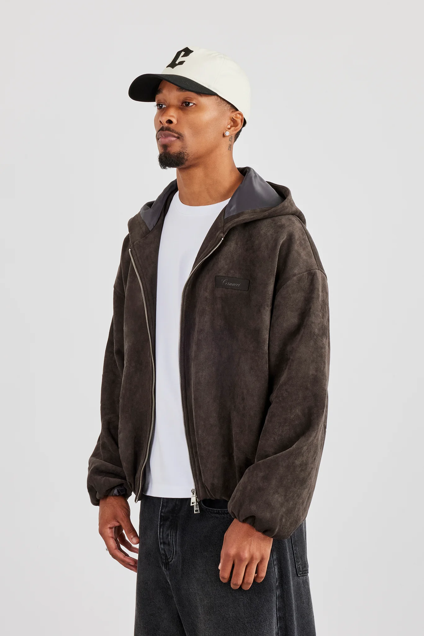 Suede Hooded Jacket With Tab - Chocolate - Image 2