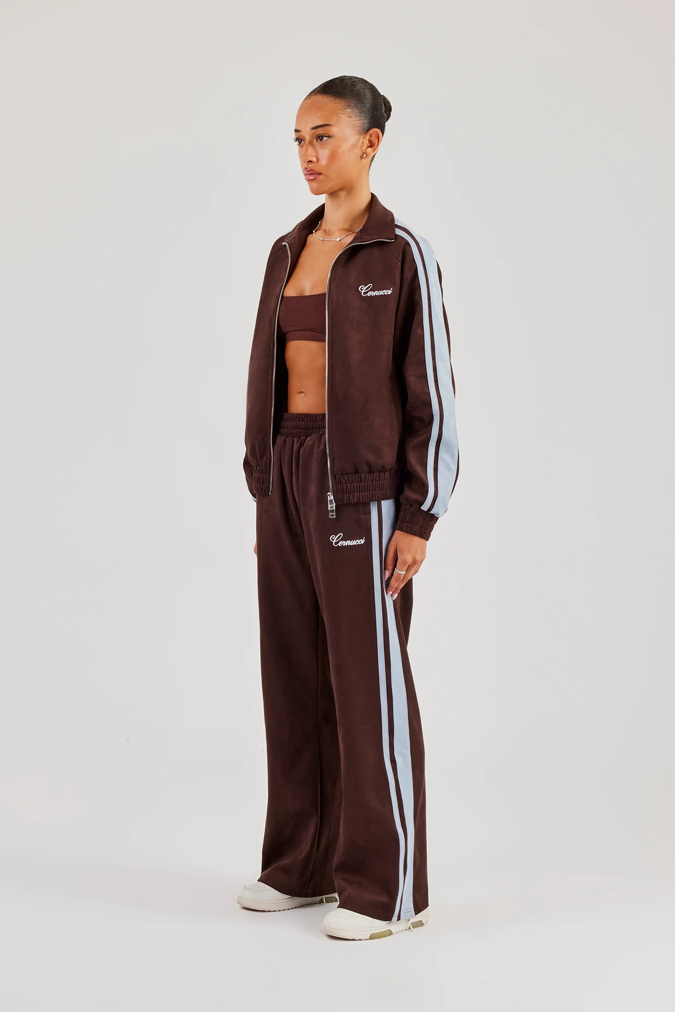 Suede Jogger With Side Stripes - Coffee - Image 2