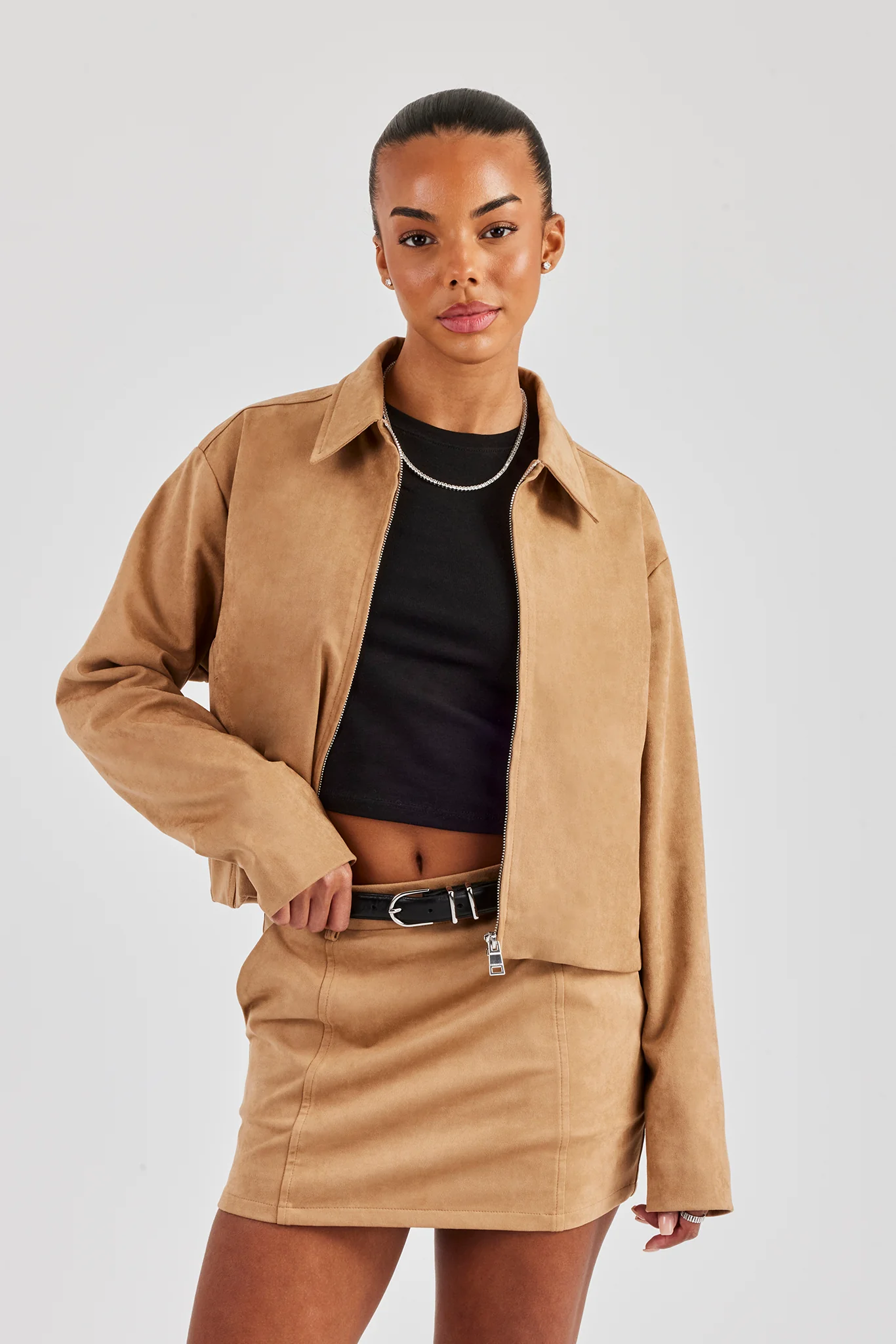 Suede Mini Skirt - Beige - Image 2