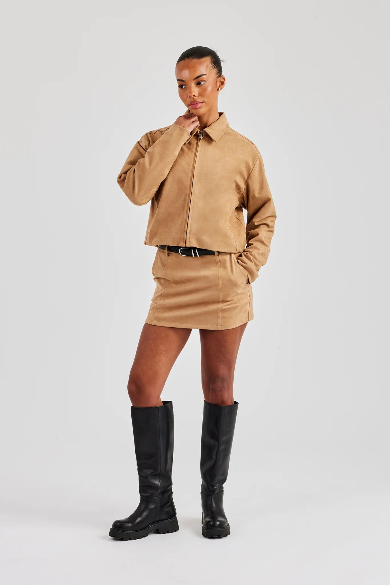 Suede Mini Skirt - Beige - Image 3