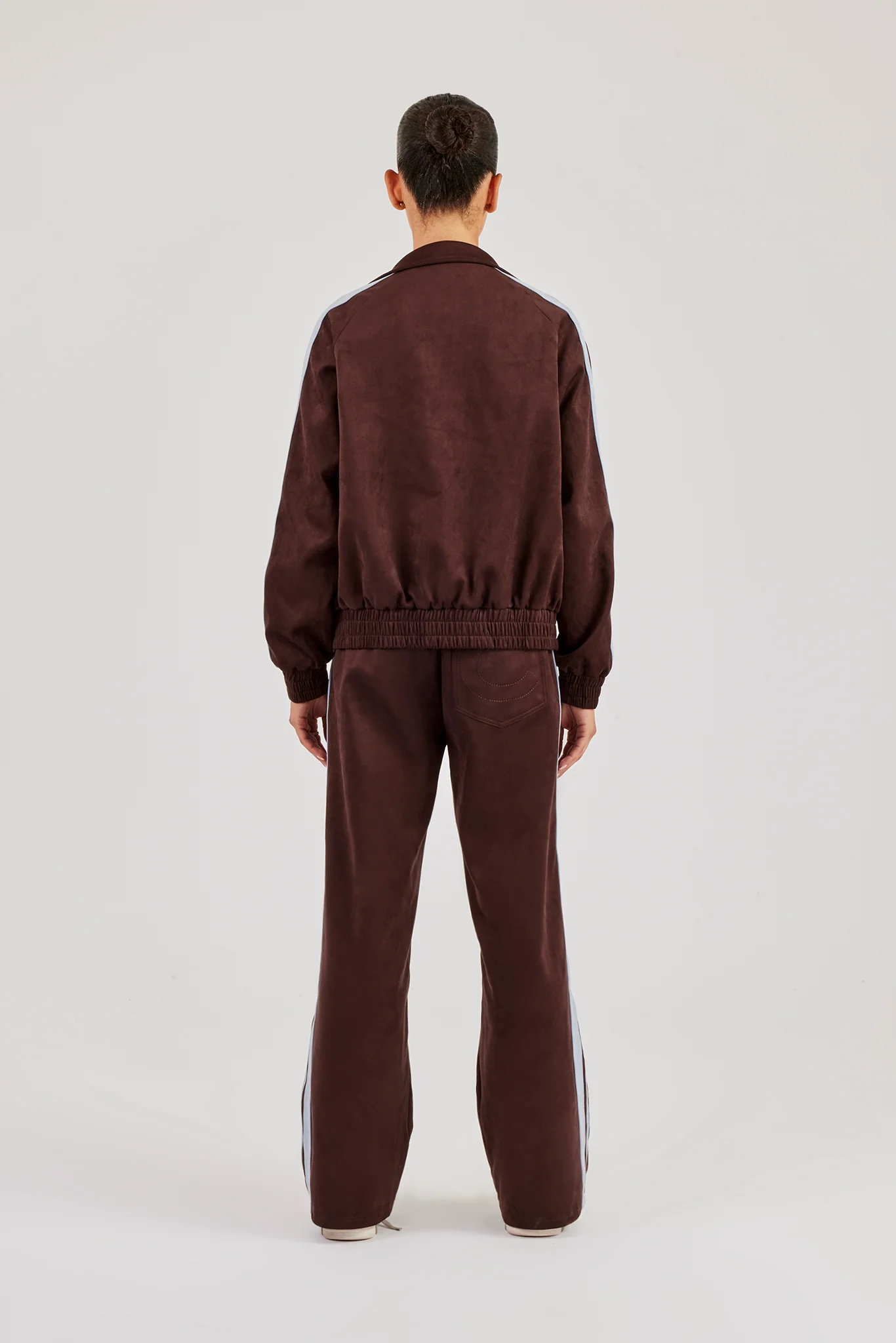 Suede Track Jacket & Jogger With Side Stripes - Coffee - Image 5
